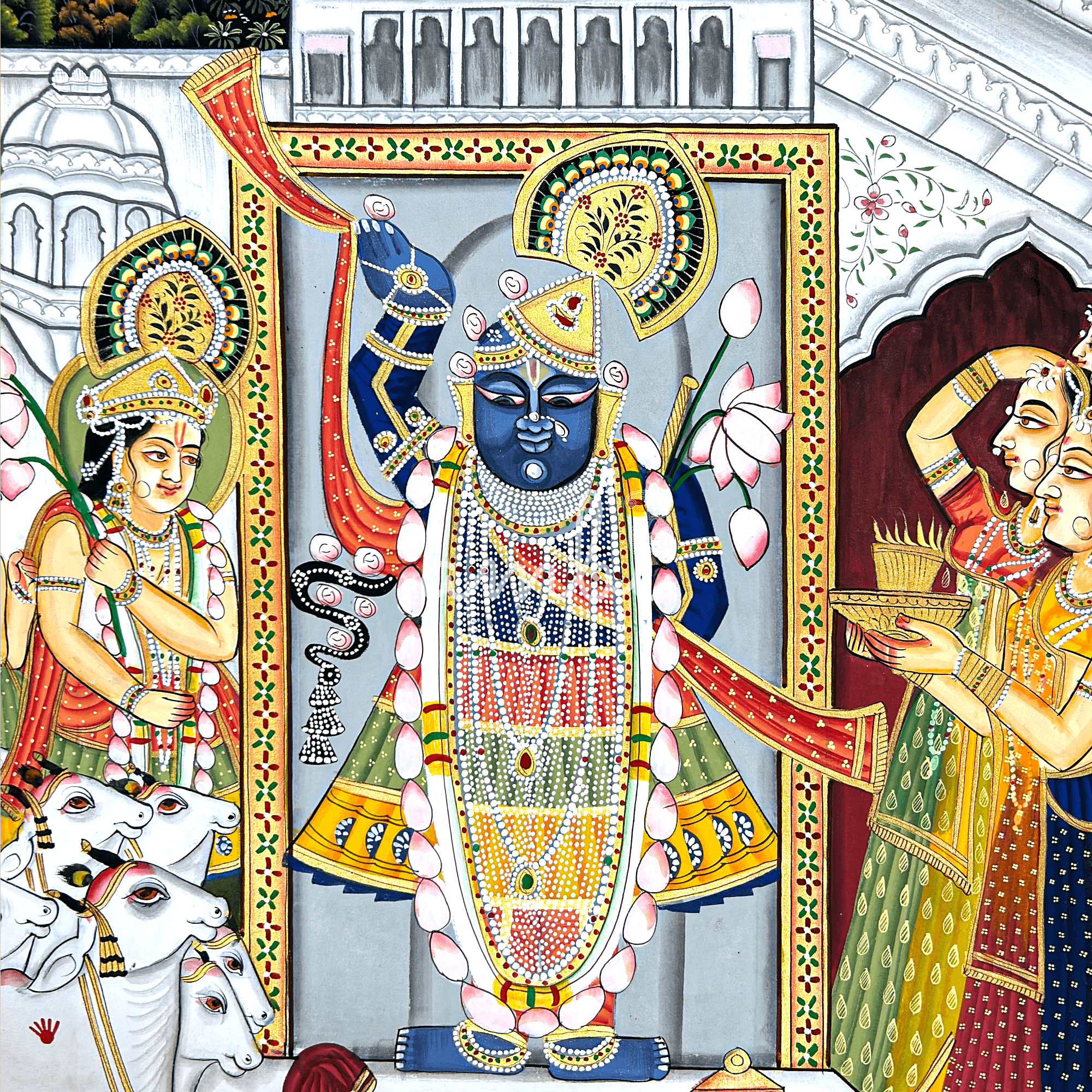 2026 - Pichwai Art - Handmade ShreenathjI, Gopis and Balram Painting