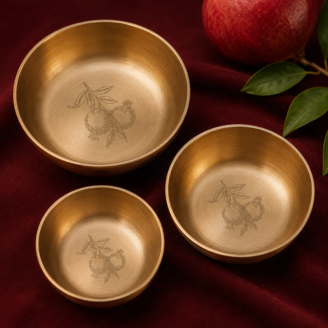 Ambi Pure 100% Lead Free Kansa Thali Set of 6 - with Pomegranate Hand Etched Design