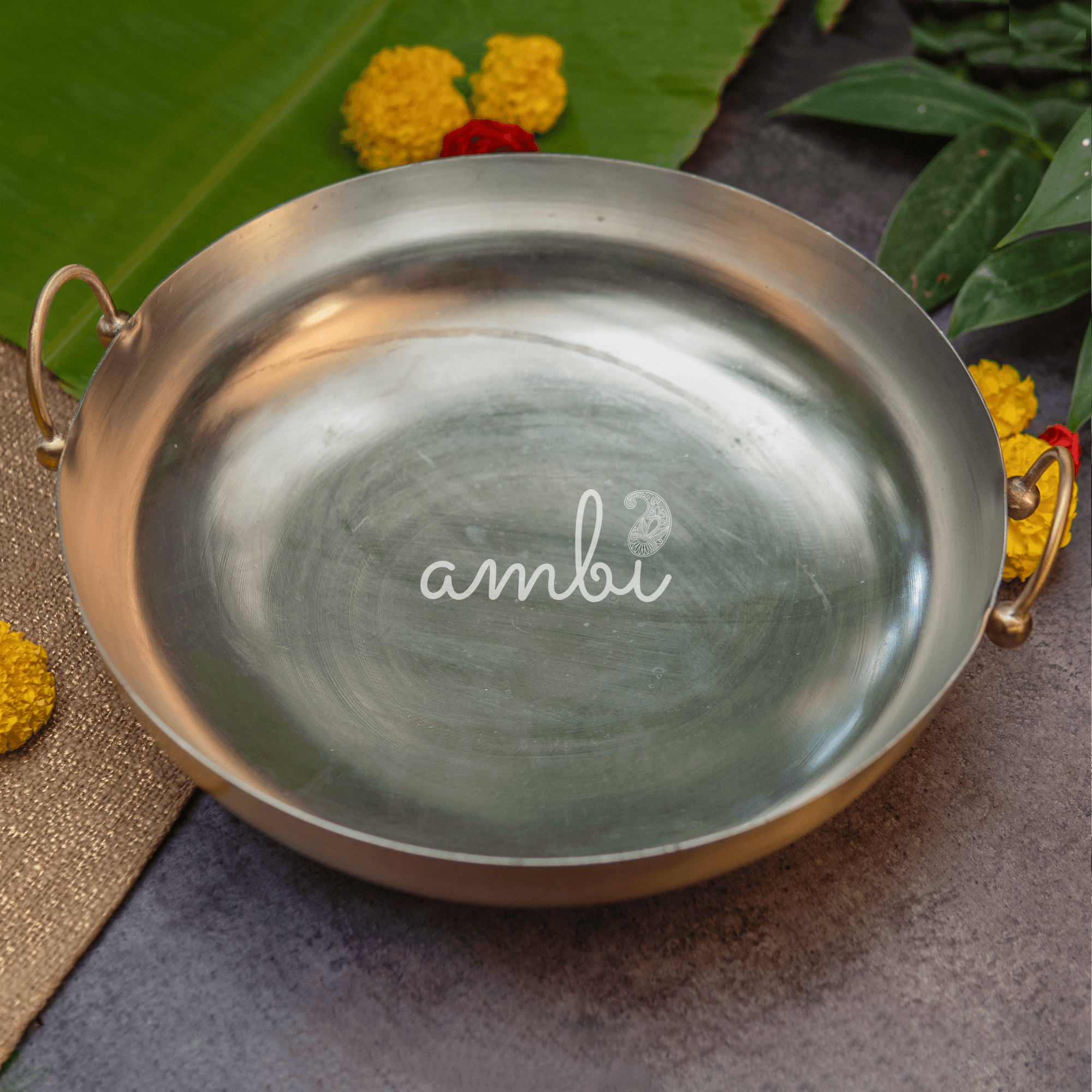 Pure Brass Heavy Base Kadhai / Kadai Large - 13 Inches Diameter