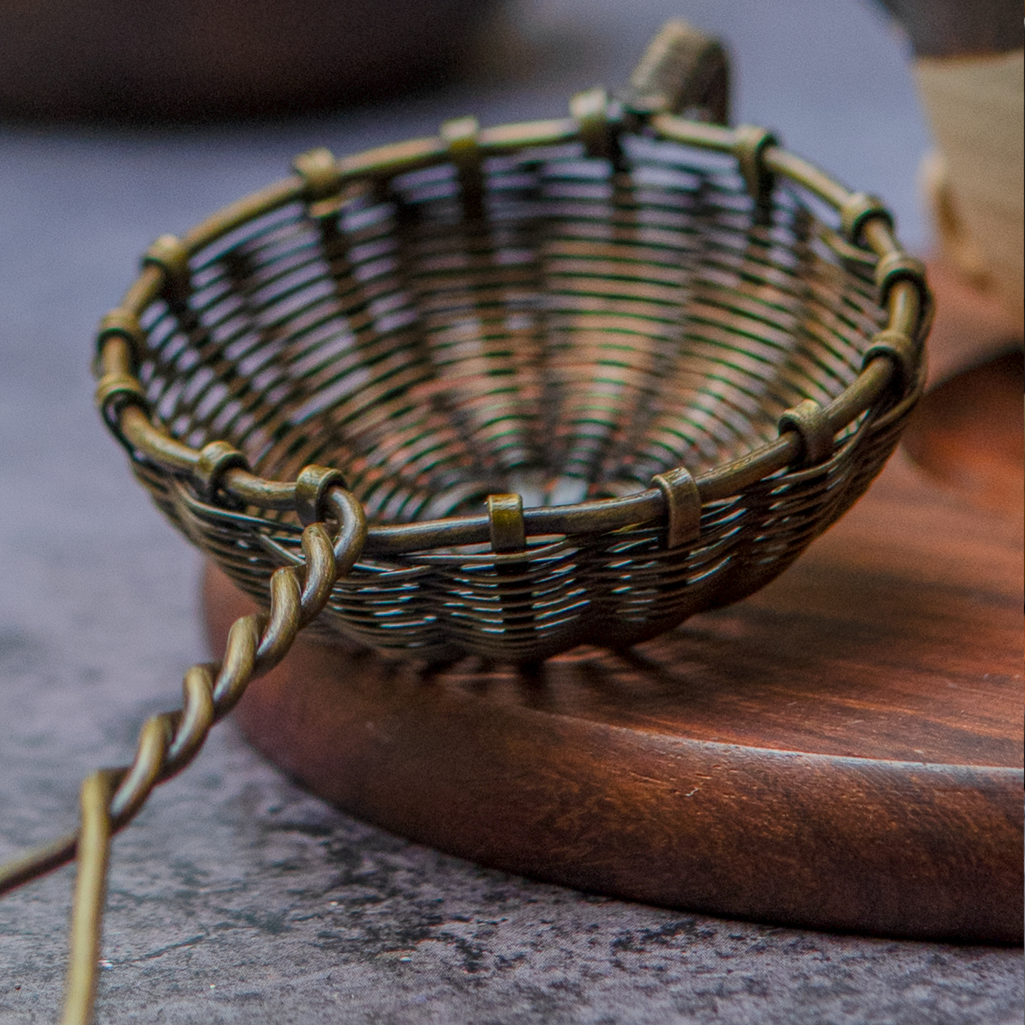 Handmade Brass Wire Mesh Small Tea Strainer - Small - Antique Finish