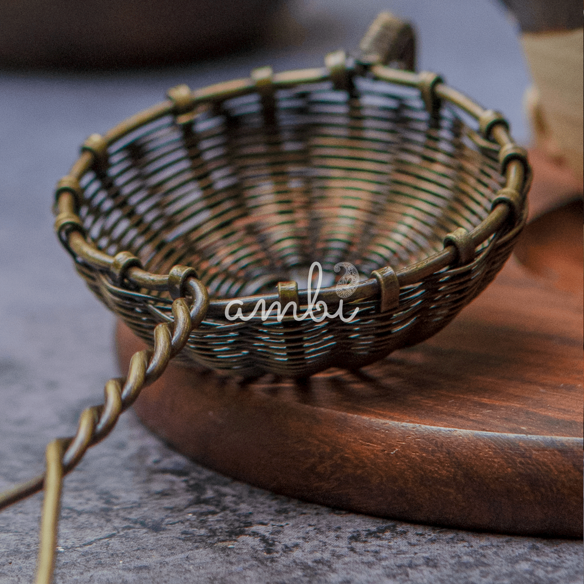 Handmade Brass Wire Mesh Small Tea Strainer - Small - Antique Finish