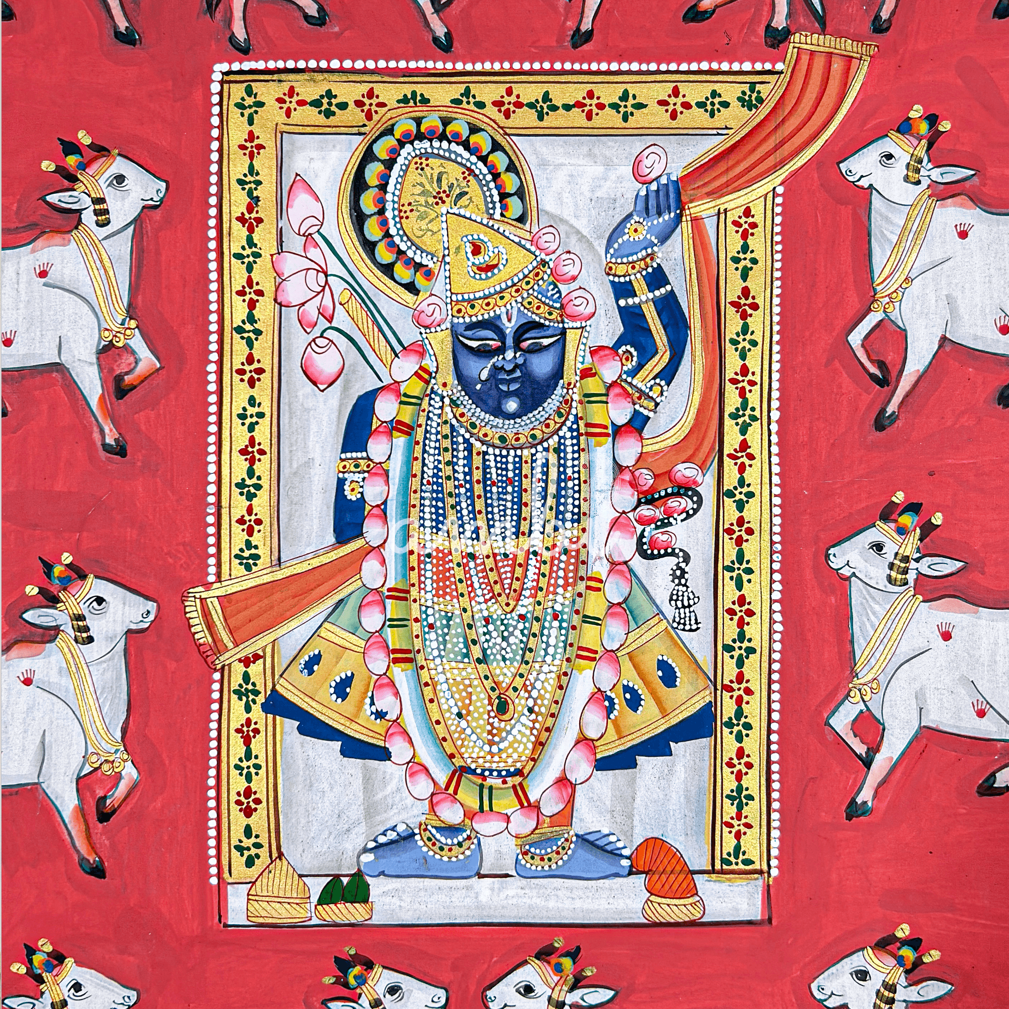 2026 - Pichwai Art - Handmade Shreenathji and Cows Painting