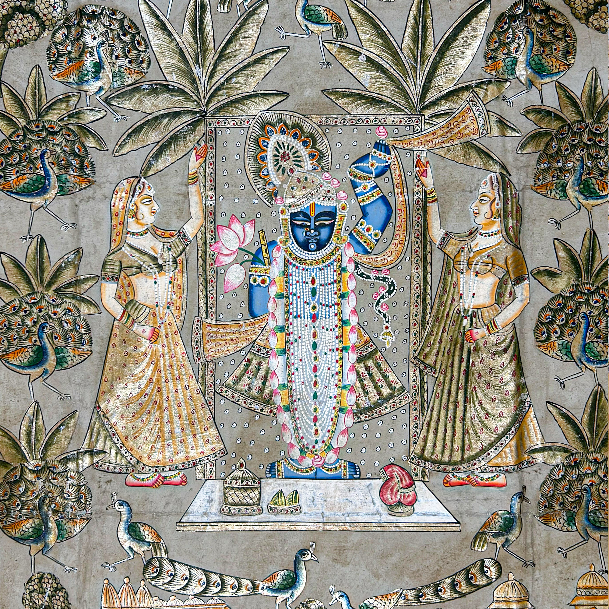 2025 - Handmade Pichwai Art - Shreenathji 24 Utsav large Painting with Silver and Gold Leaf