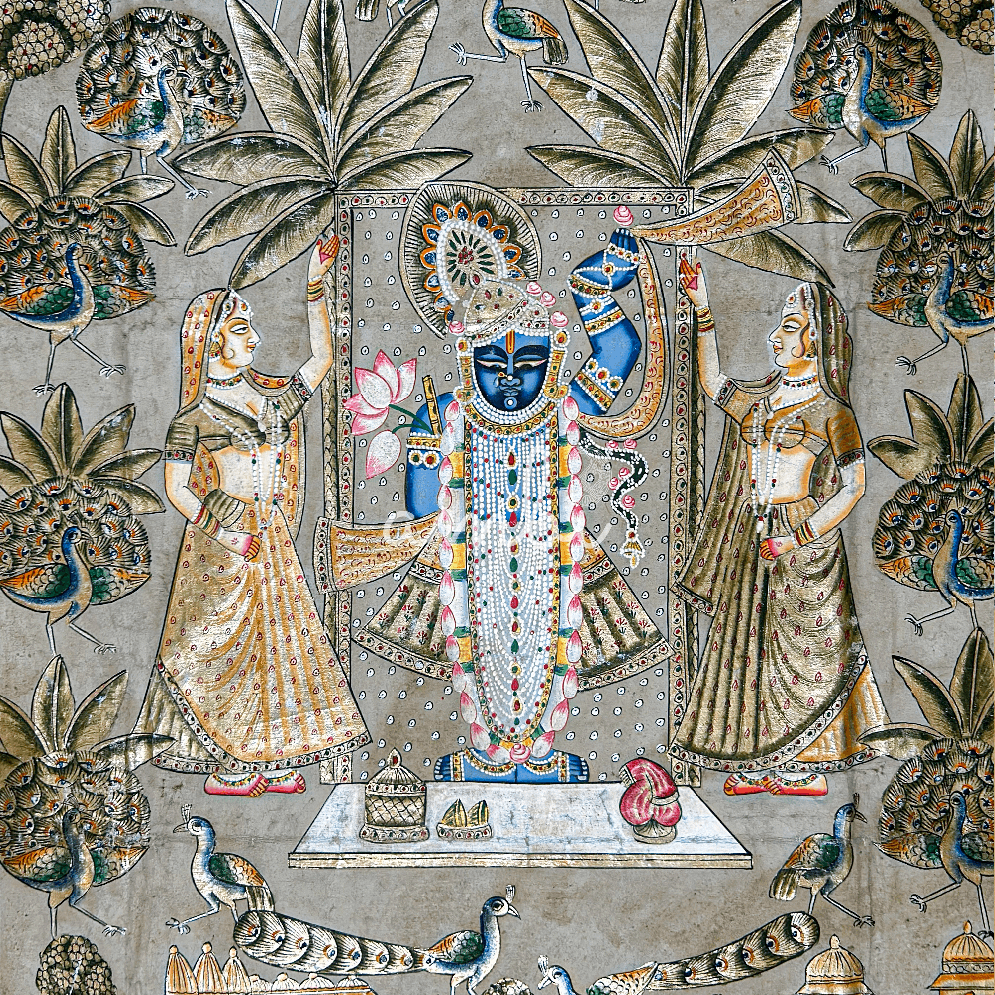 2026 - Handmade Pichwai Art - Shreenathji 24 Utsav large Painting with Silver and Gold Leaf