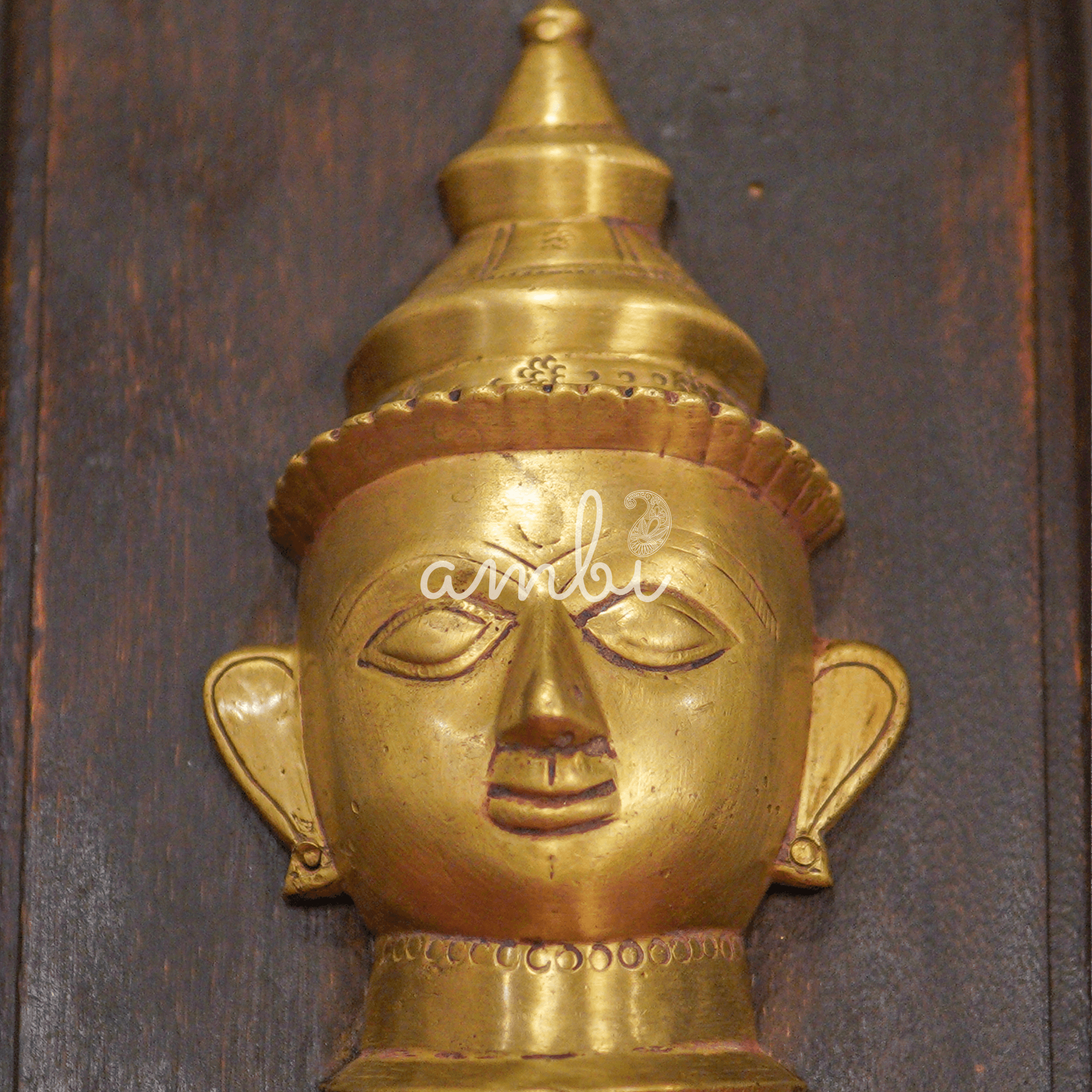 Vintage Handcrafted Buddha Brass Head on Wood Frame