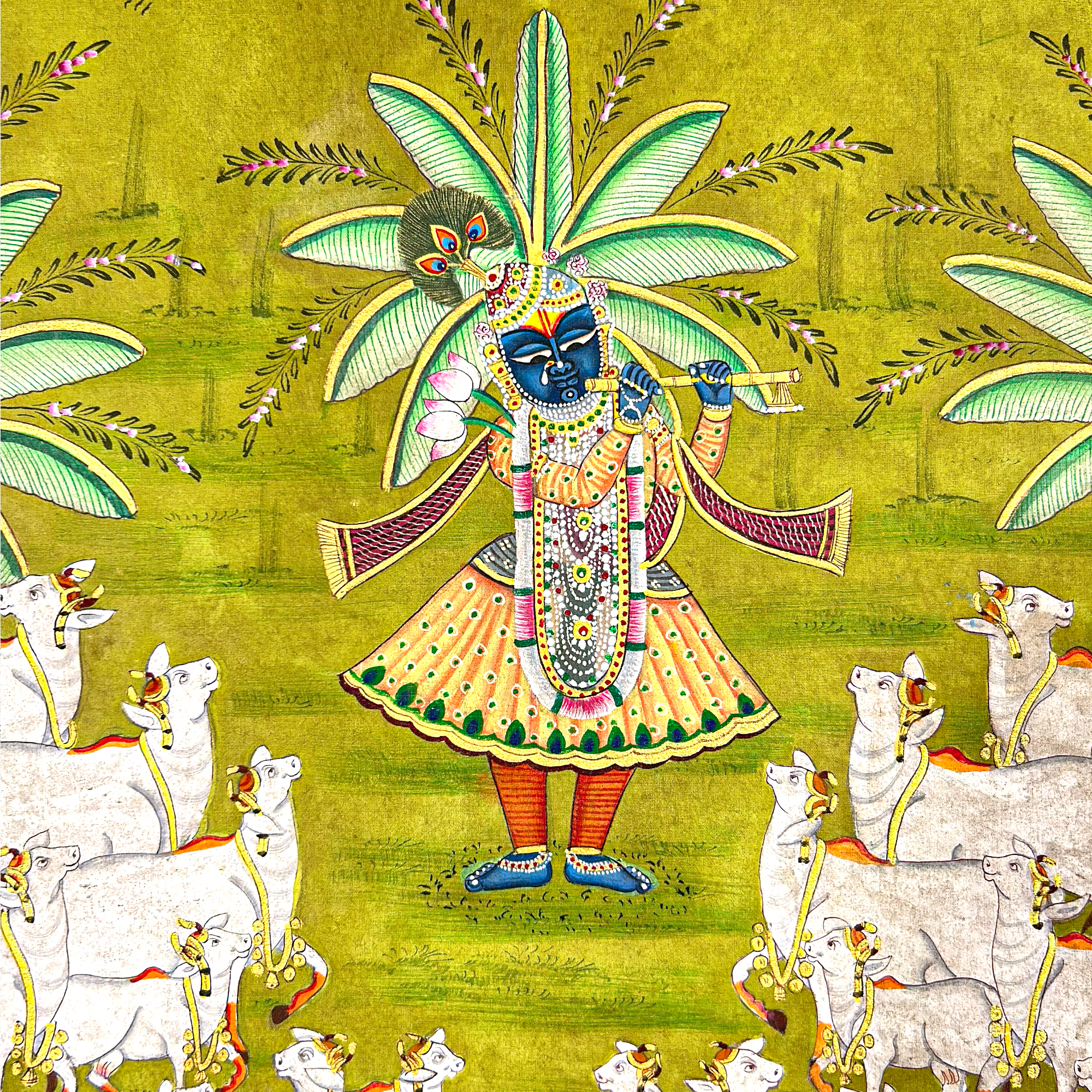 2025 Pichwai Art - Handmade Shreenathji Cows Gopasthmi Pichwai Painting