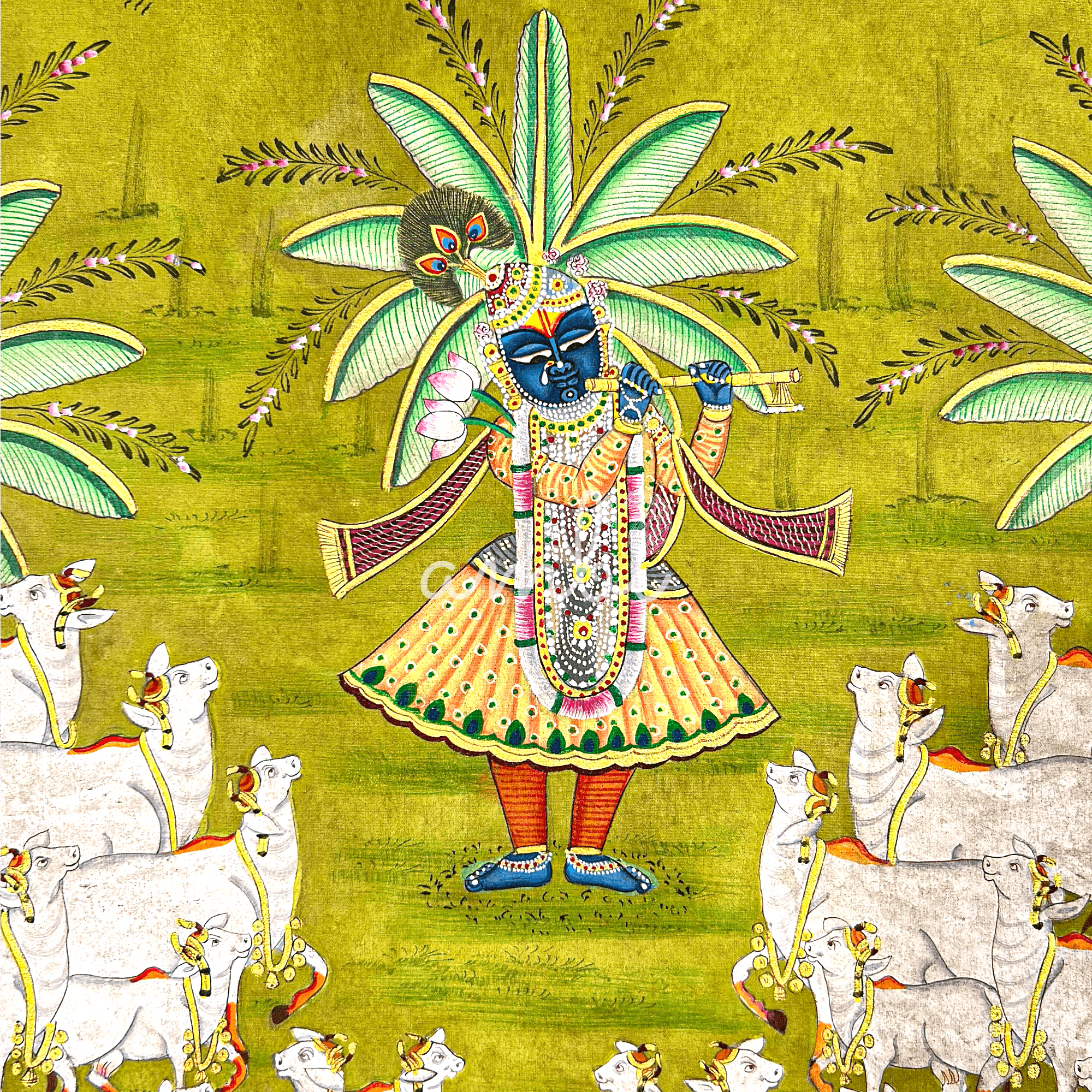 2026 - Pichwai Art - Handmade Shreenathji Cows Gopasthmi Pichwai Painting