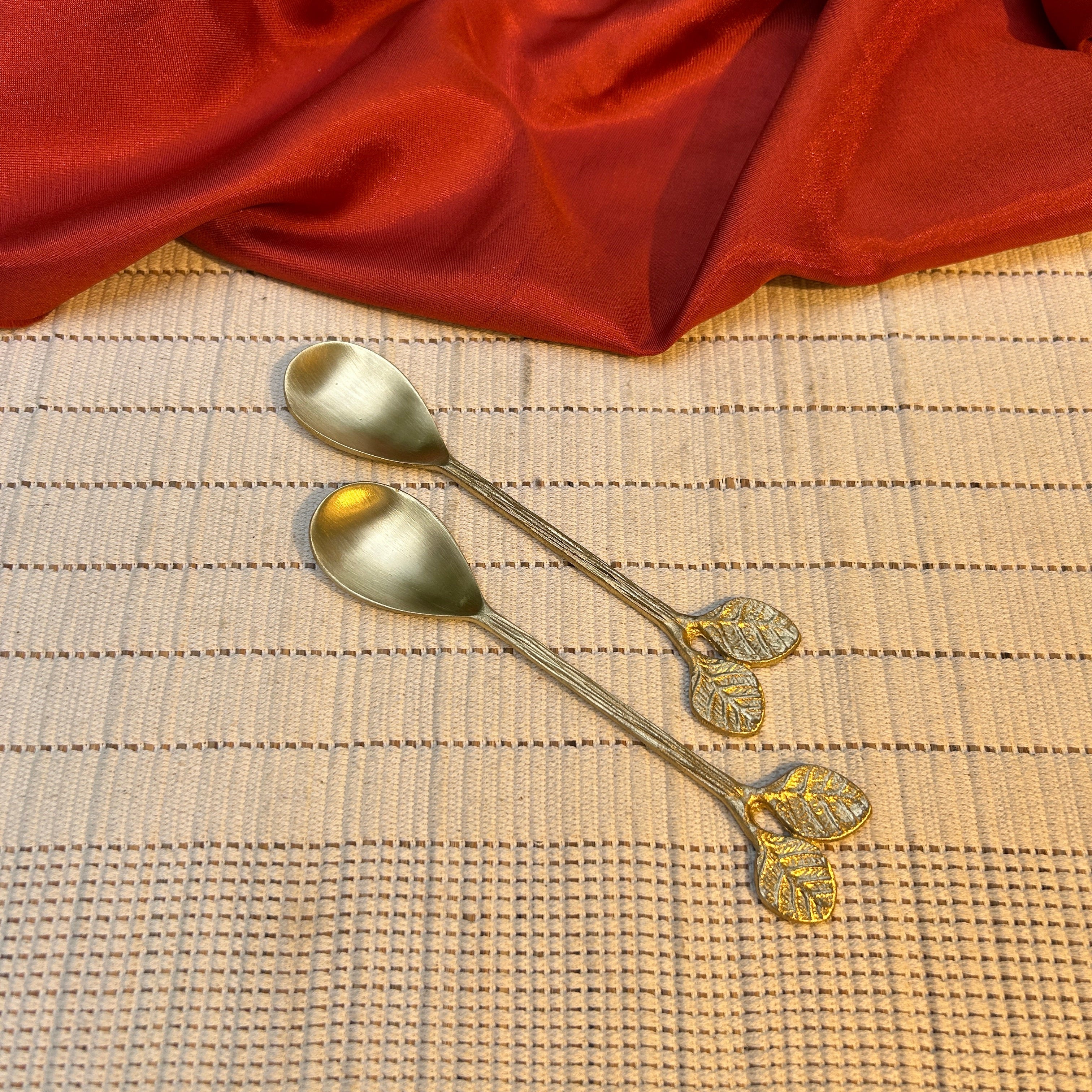 Ambi Rose Leaf Design Pure Brass Spoon | Handcrafted