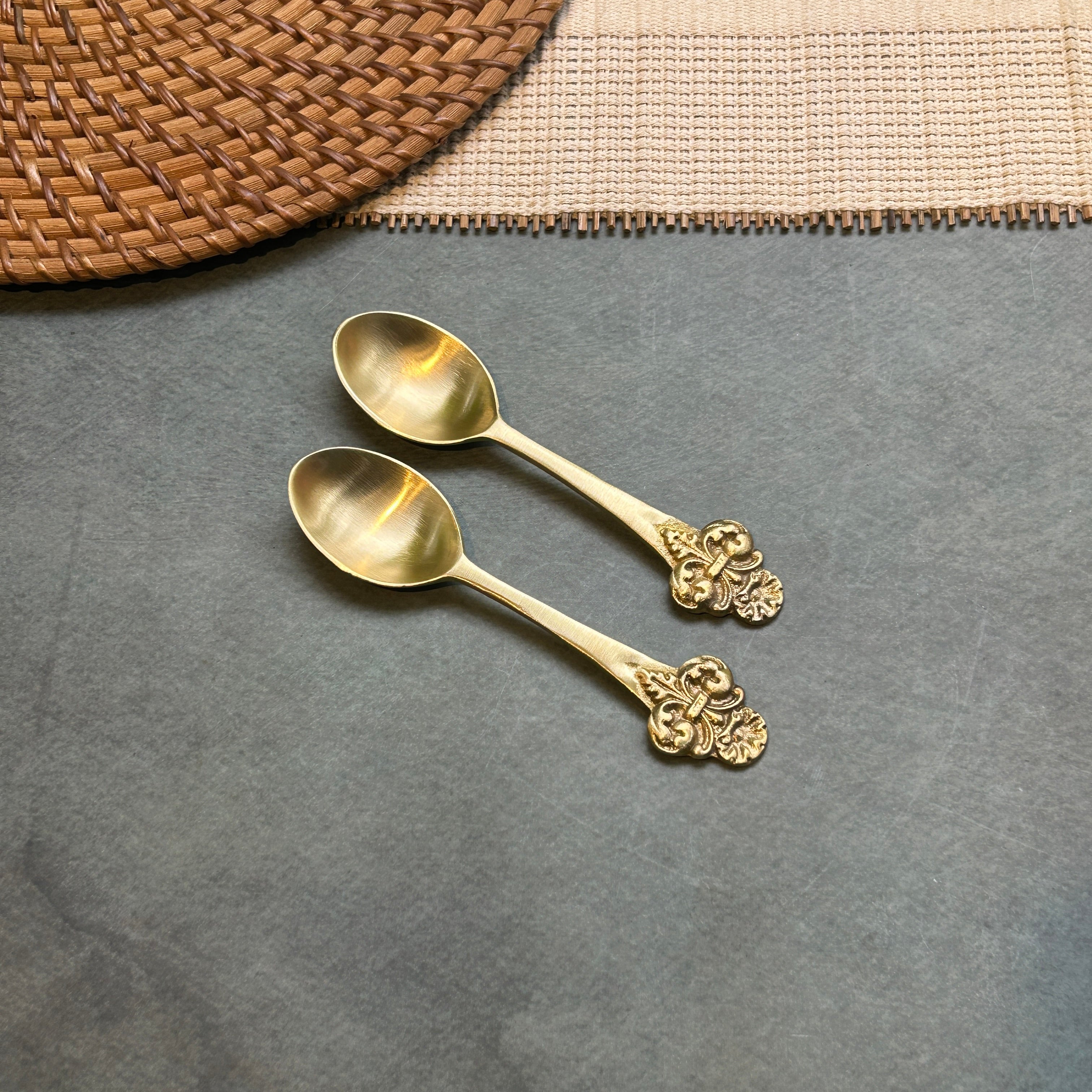 AMBI Ambi Pure Brass Small Spoon with Baroque or Rococo Head Set of 2