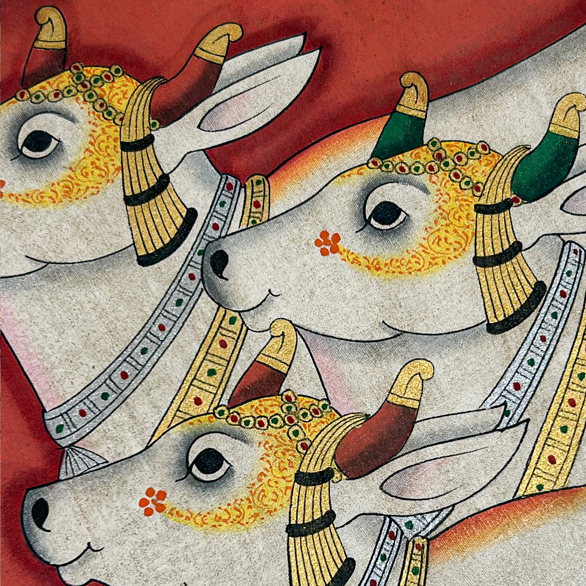 Hand Painted Red Pichwai Cows Painting with Frame