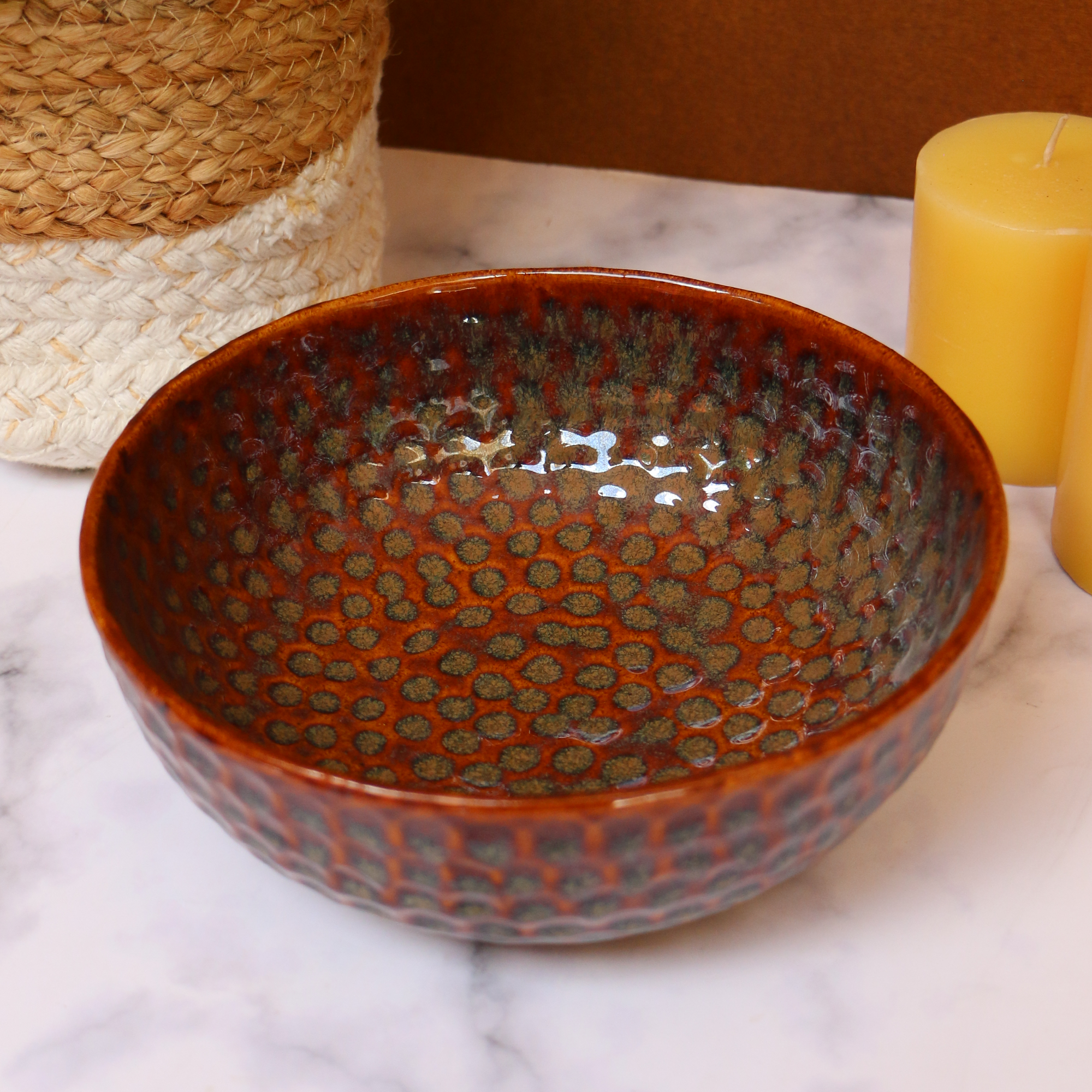 Ambi Handmade Ceramic Earthy Flat Salad Platter 8 inch