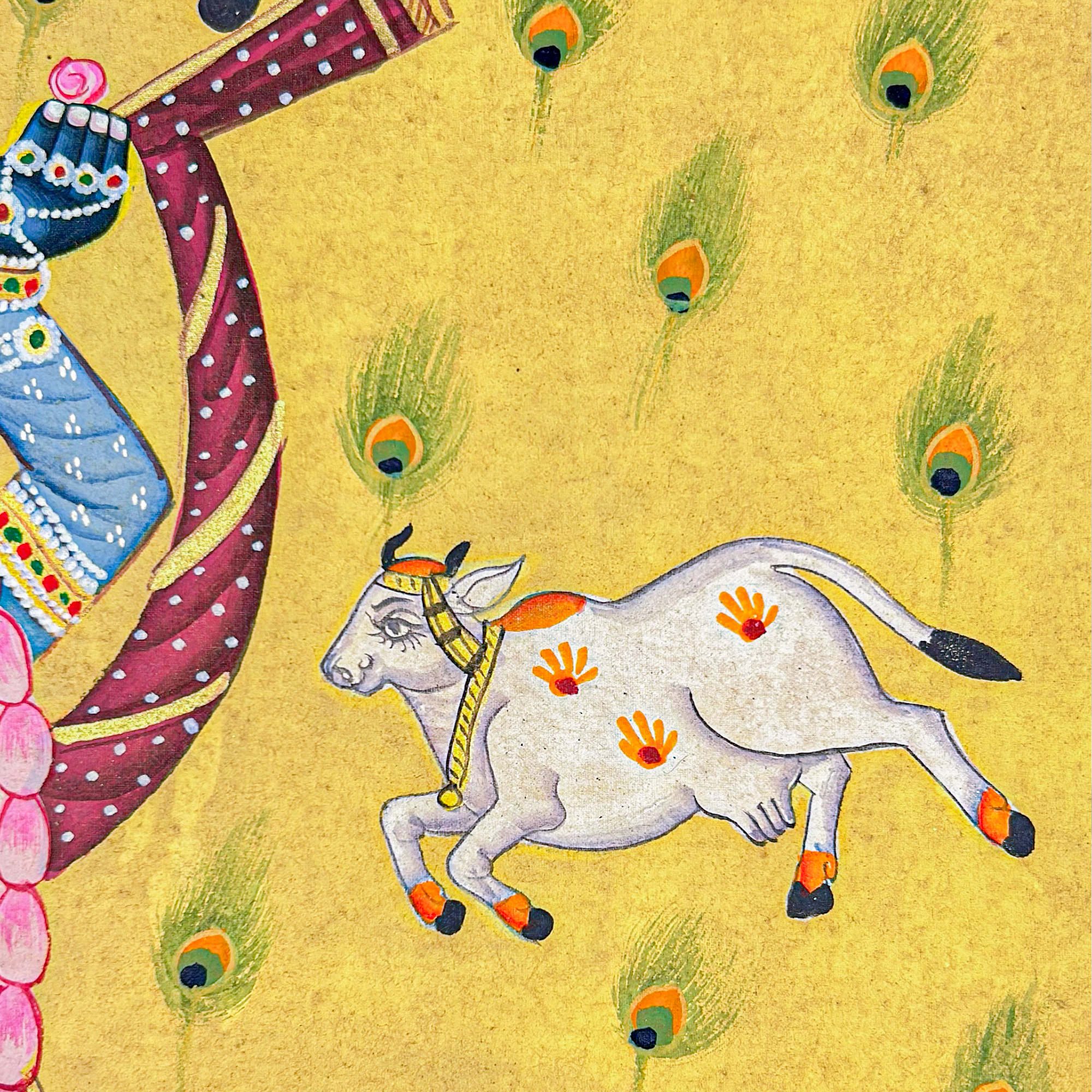 Handmade Pichwai Art - Shreenathji Gopastmi with Cows Painting