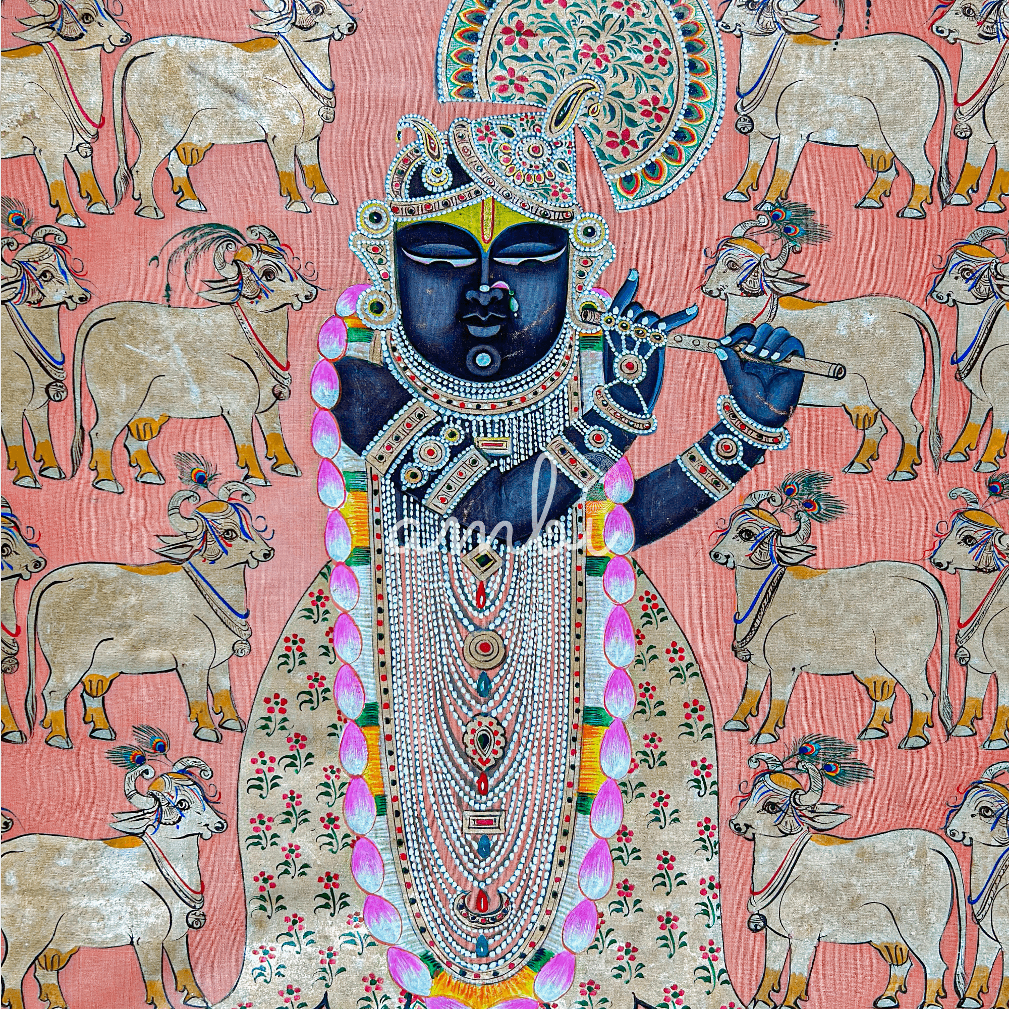 2026 - Handmade Pichwai Art - Shreenathji Silver Work Gopasthmi Painting