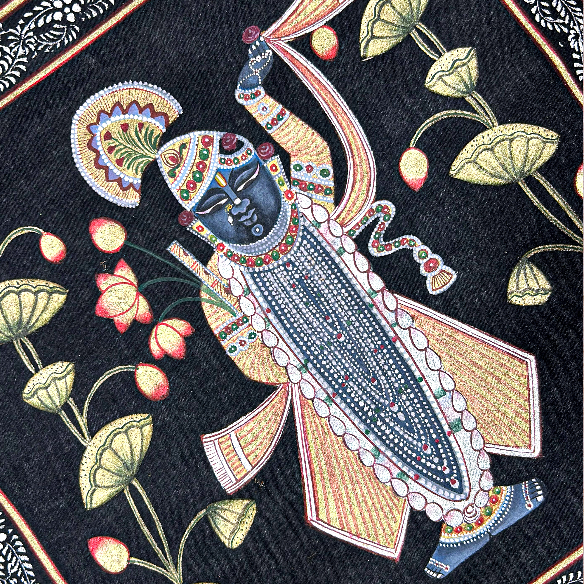 2025 Pichwai Art - Handmade Shreenathji and Lotus Flowers Painting