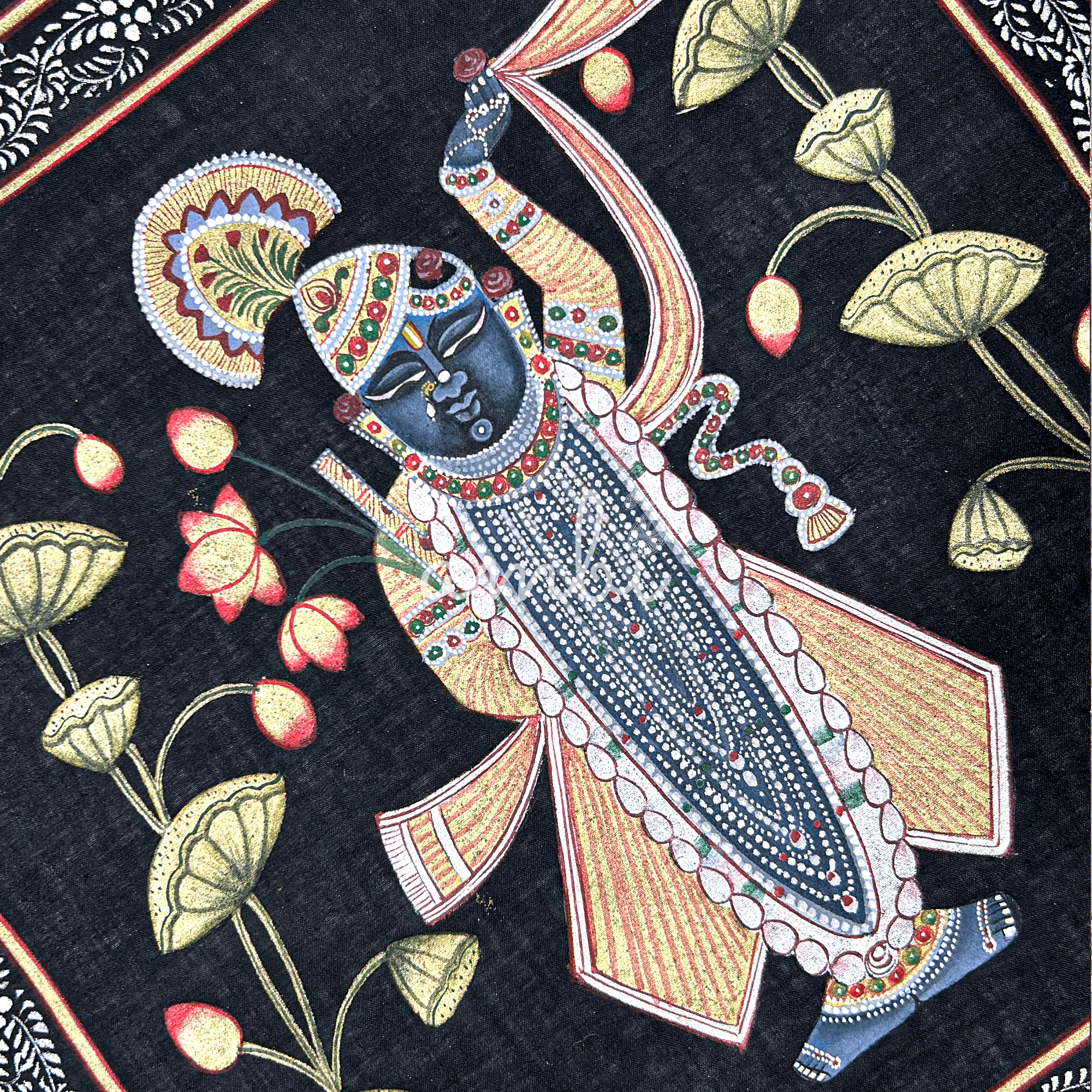 2026 - Pichwai Art - Handmade Shreenathji and Lotus Flowers Painting