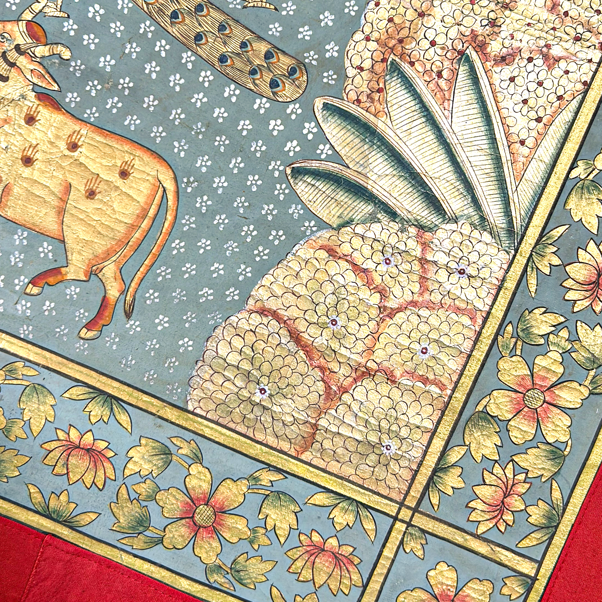 2026 - Pichwai Art - Handmade - Shreenathji with Cows and Peacocks Painting