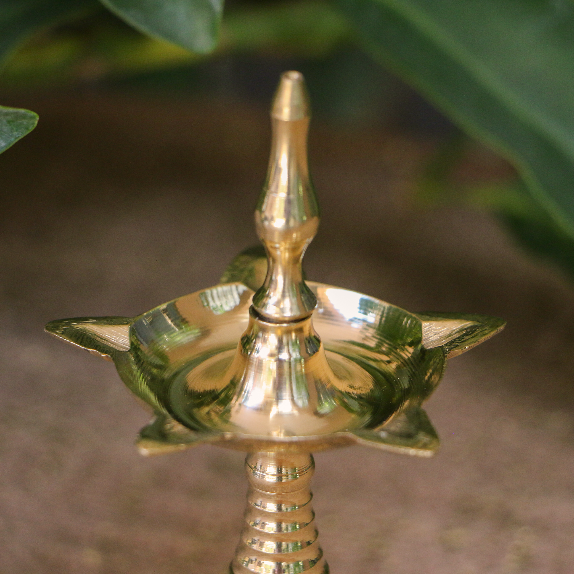 100% Pure Brass Kerala Pooja Deepam / Deepak - 5 Baati Medium