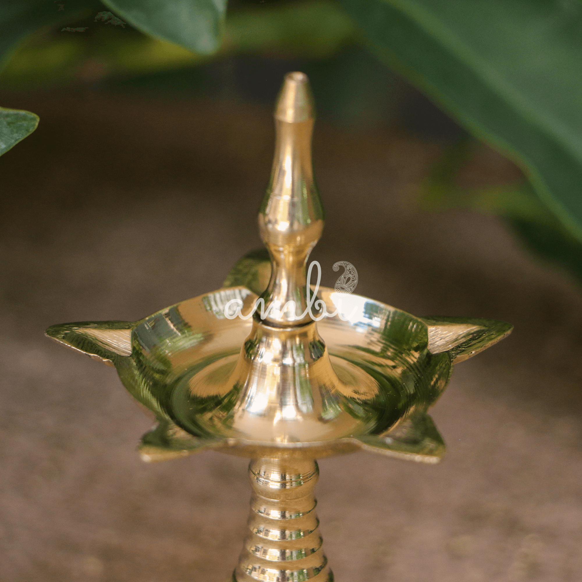 100% Pure Brass Kerala Pooja Deepam / Deepak - 5 Baati Medium