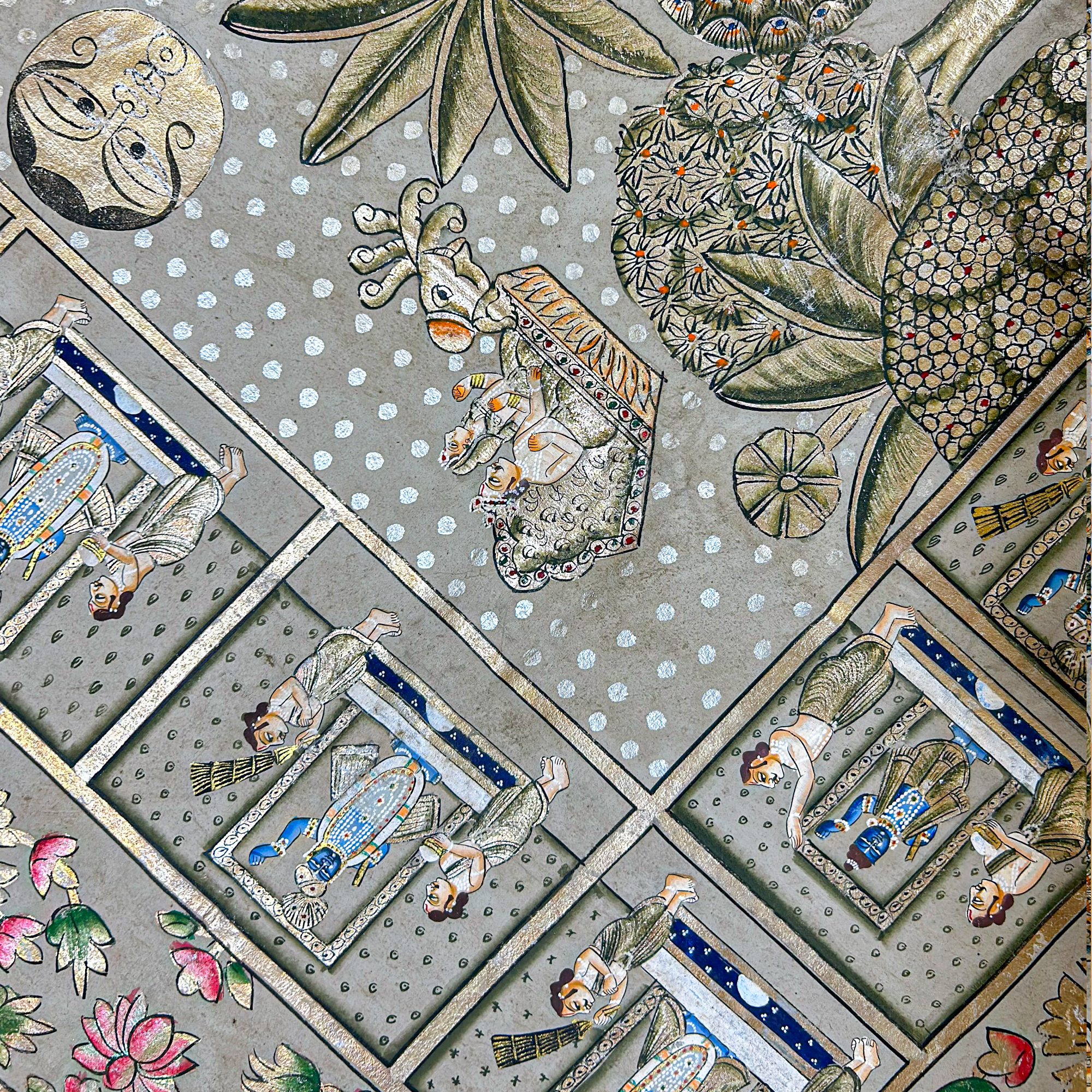 2025 - Handmade Pichwai Art - Shreenathji 24 Utsav large Painting with Silver and Gold Leaf