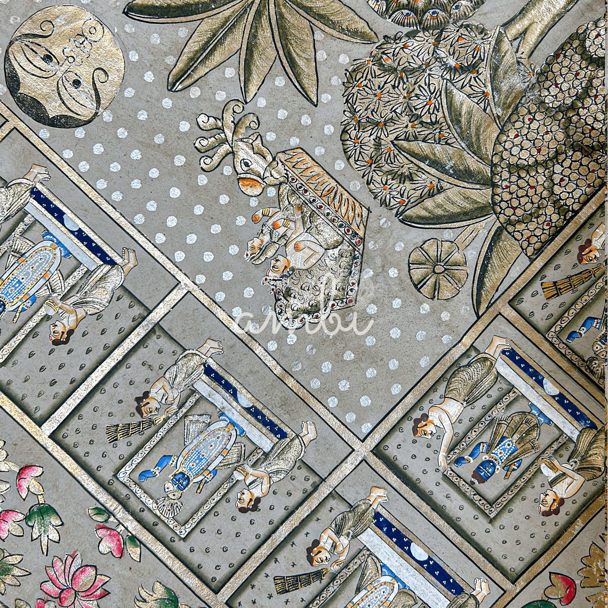 2026 - Handmade Pichwai Art - Shreenathji 24 Utsav large Painting with Silver and Gold Leaf