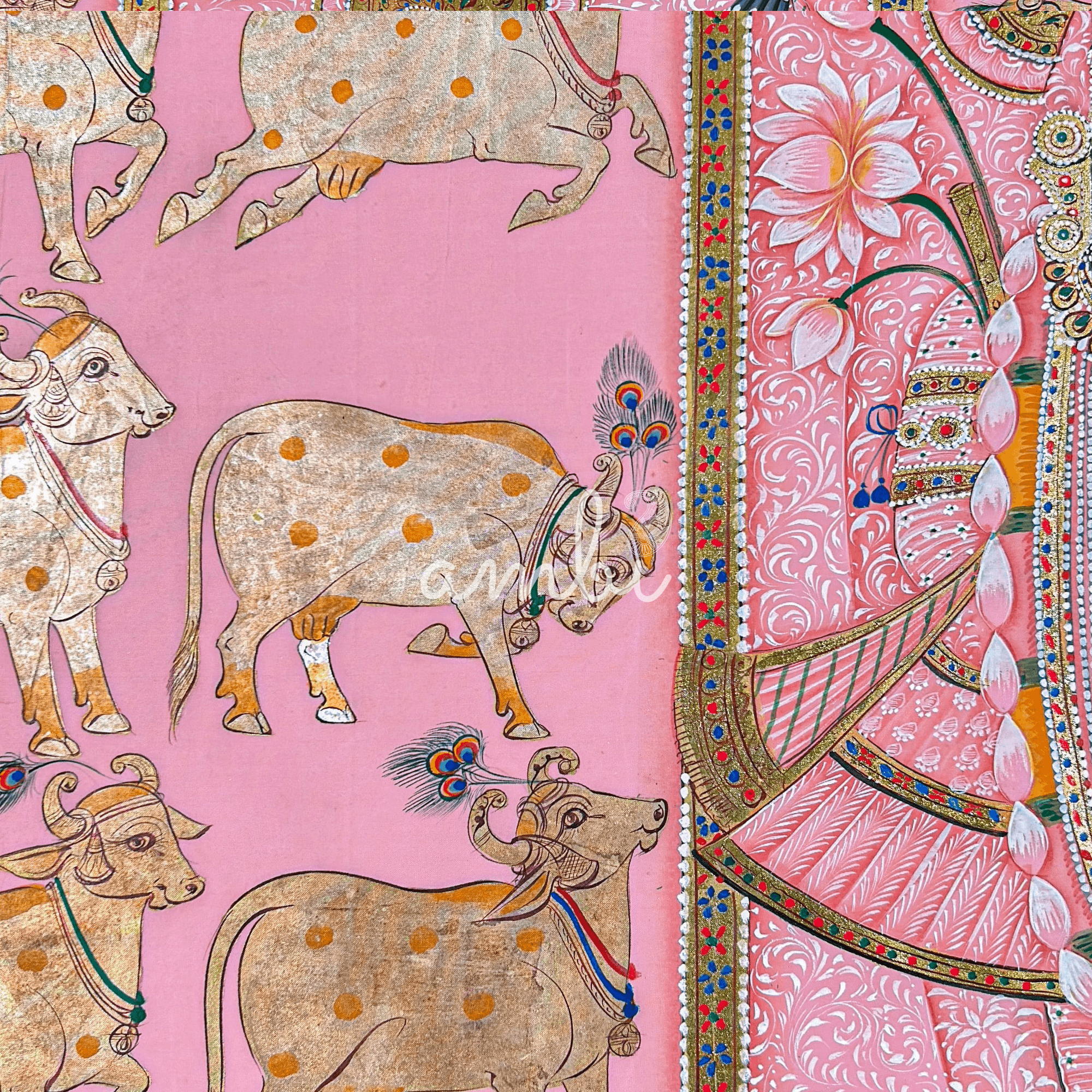 2026 - Handmade Pichwai Art - Shreenath Ji Silver Leaf Work Pink Painting