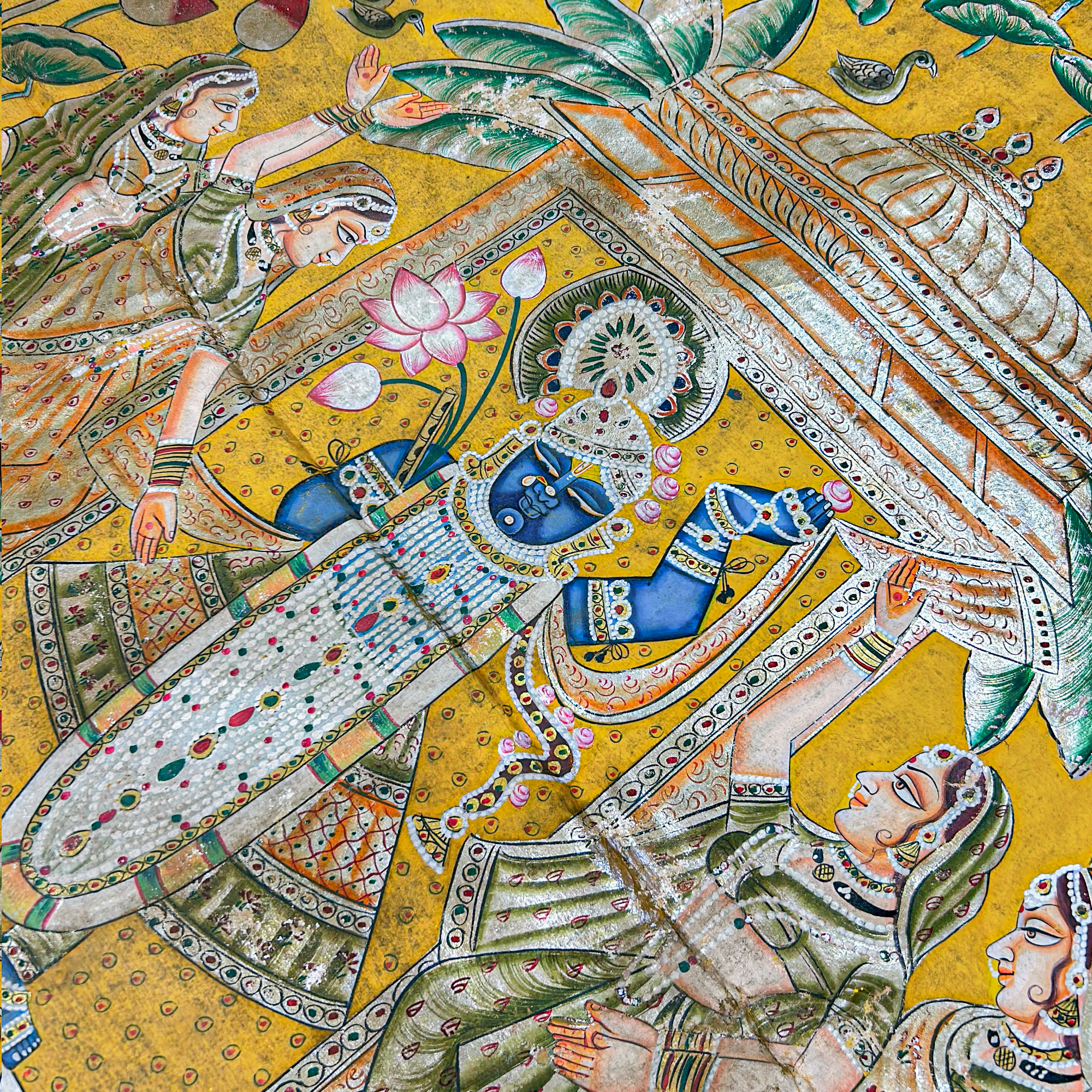 Handmade Pichwai Art - Sharath Utsav Shreenathji Pichwai Silver Gold Leaf Painting