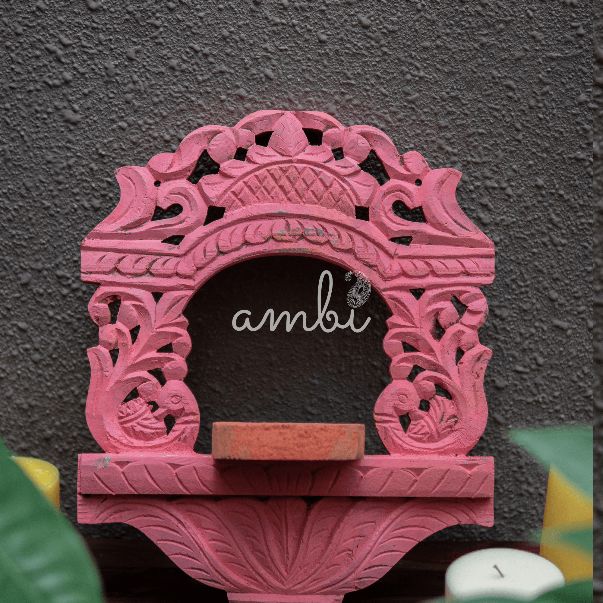 Wooden Medium Jharoka With Candle Space in Pink(Frame in Pink)