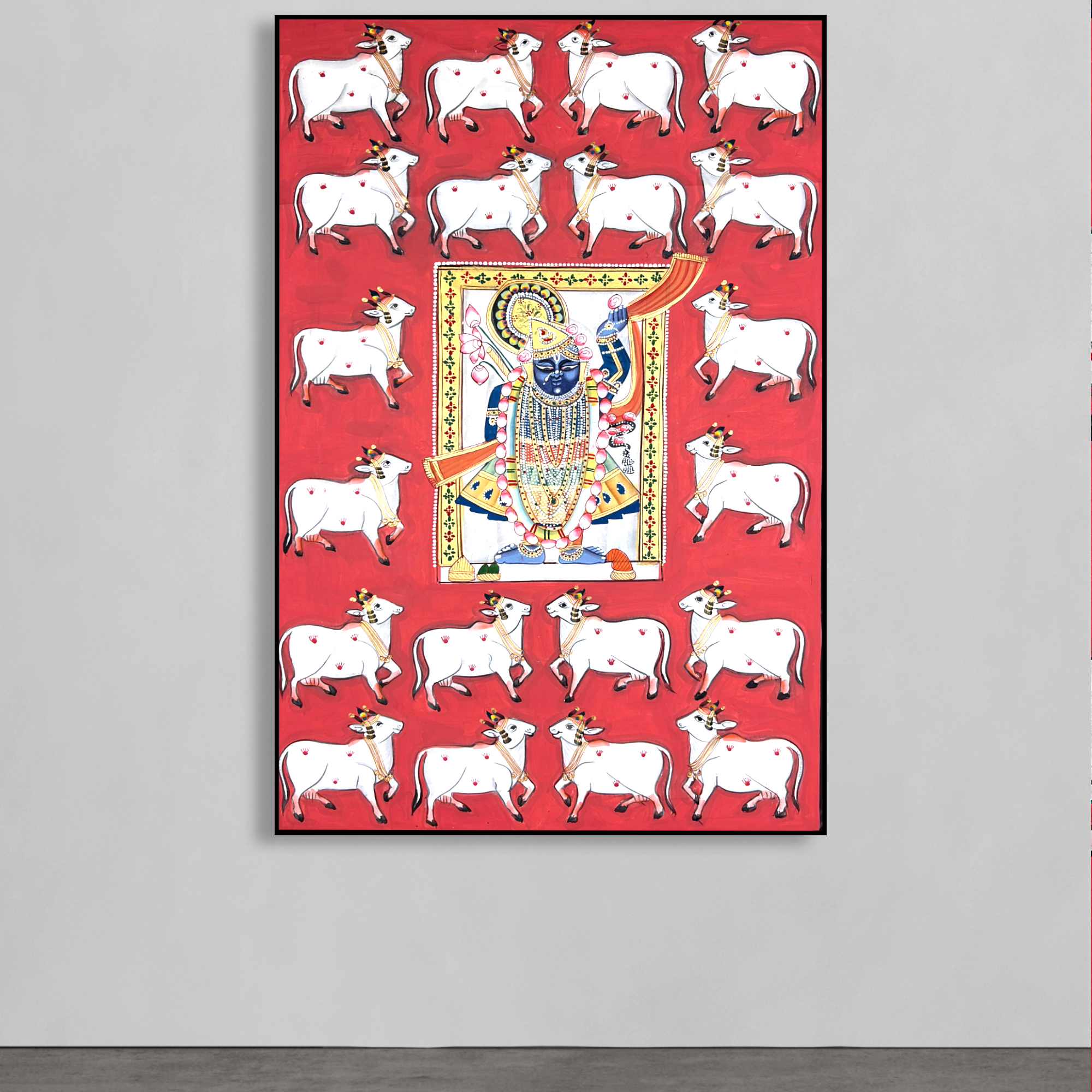 2025 - Pichwai Art - Handmade Shreenathji and Cows Painting