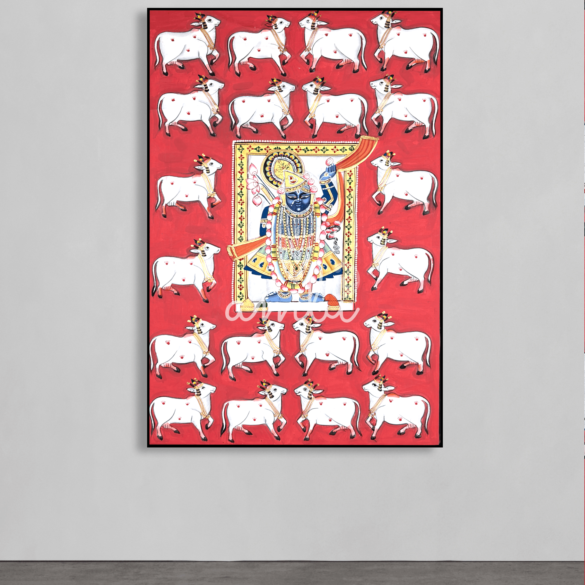 2026 - Pichwai Art - Handmade Shreenathji and Cows Painting