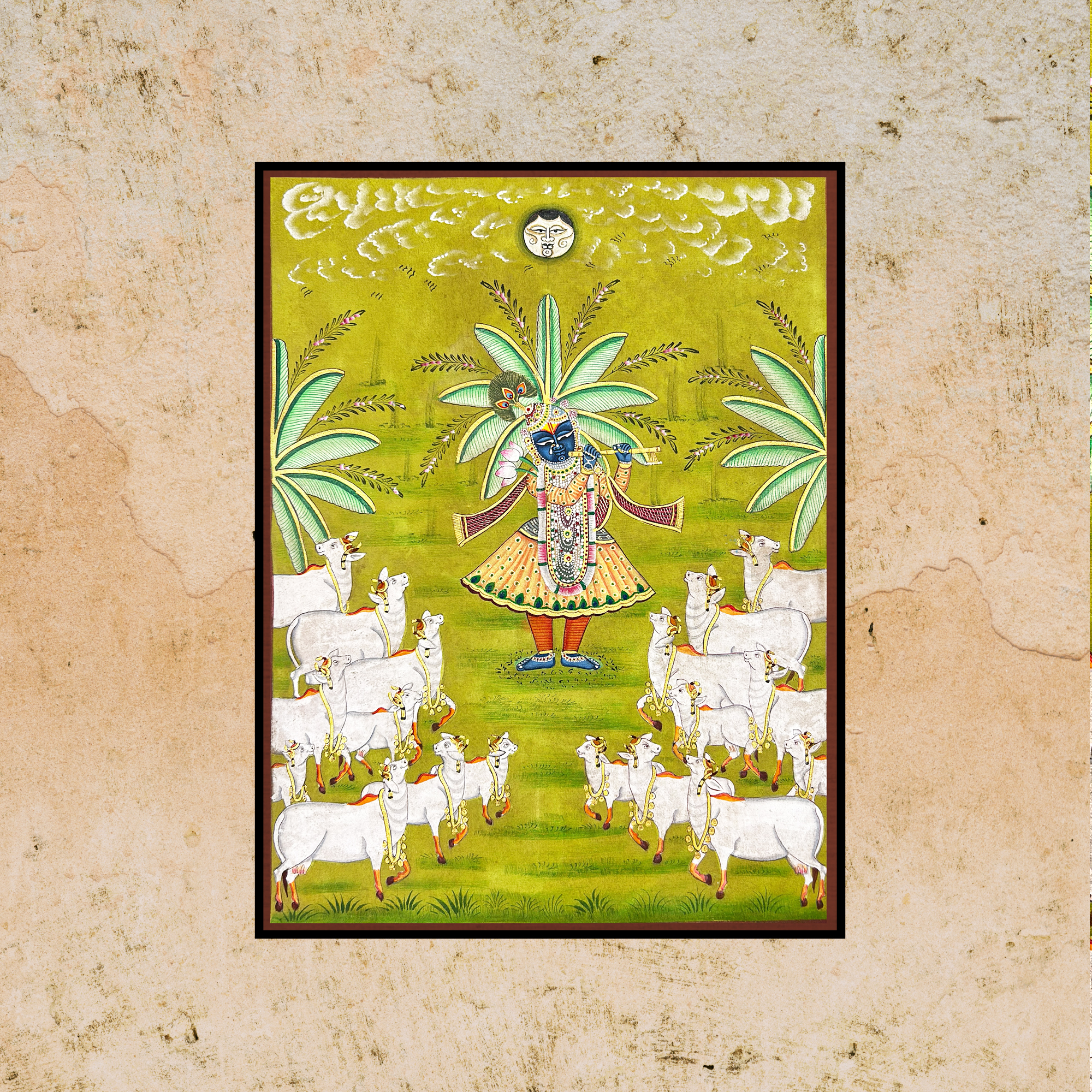 2025 Pichwai Art - Handmade Shreenathji Cows Gopasthmi Pichwai Painting