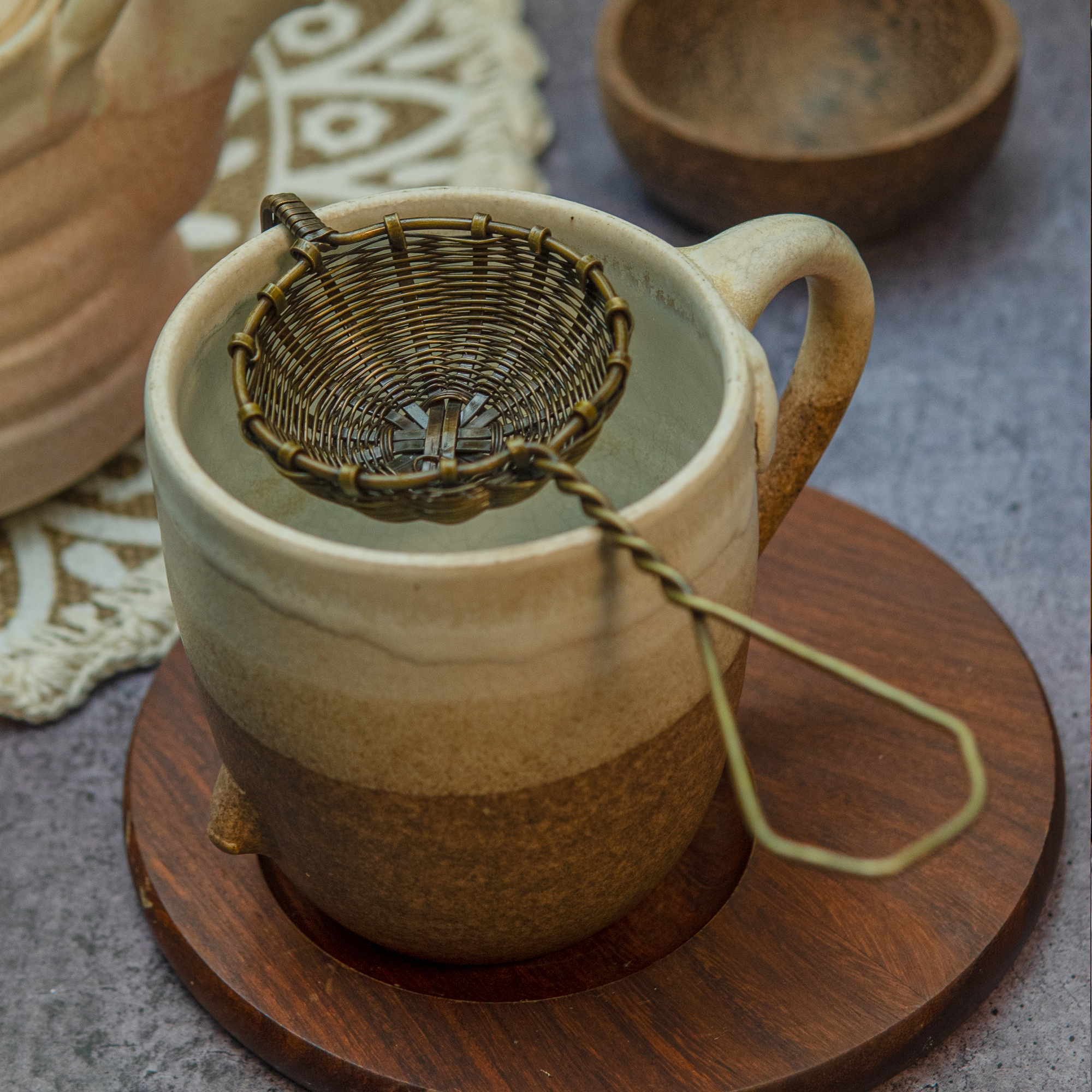 Handmade Brass Wire Mesh Small Tea Strainer - Small - Antique Finish