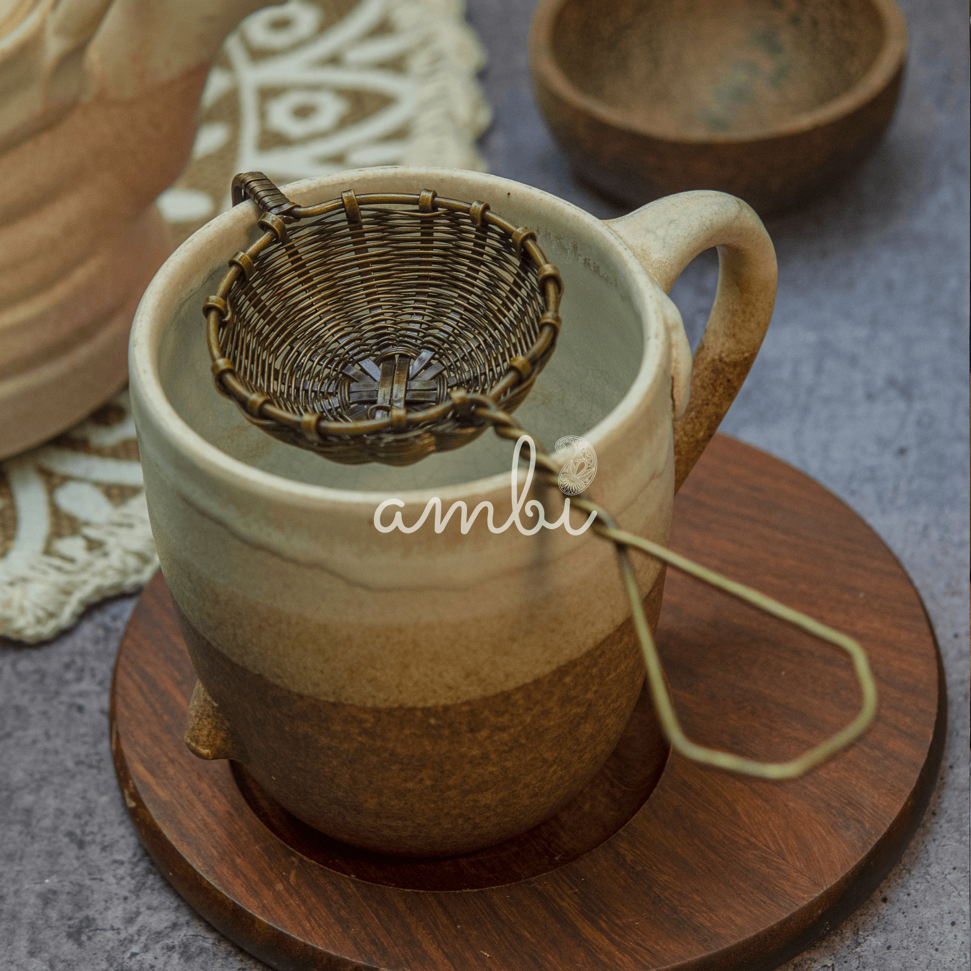 Handmade Brass Wire Mesh Small Tea Strainer - Small - Antique Finish