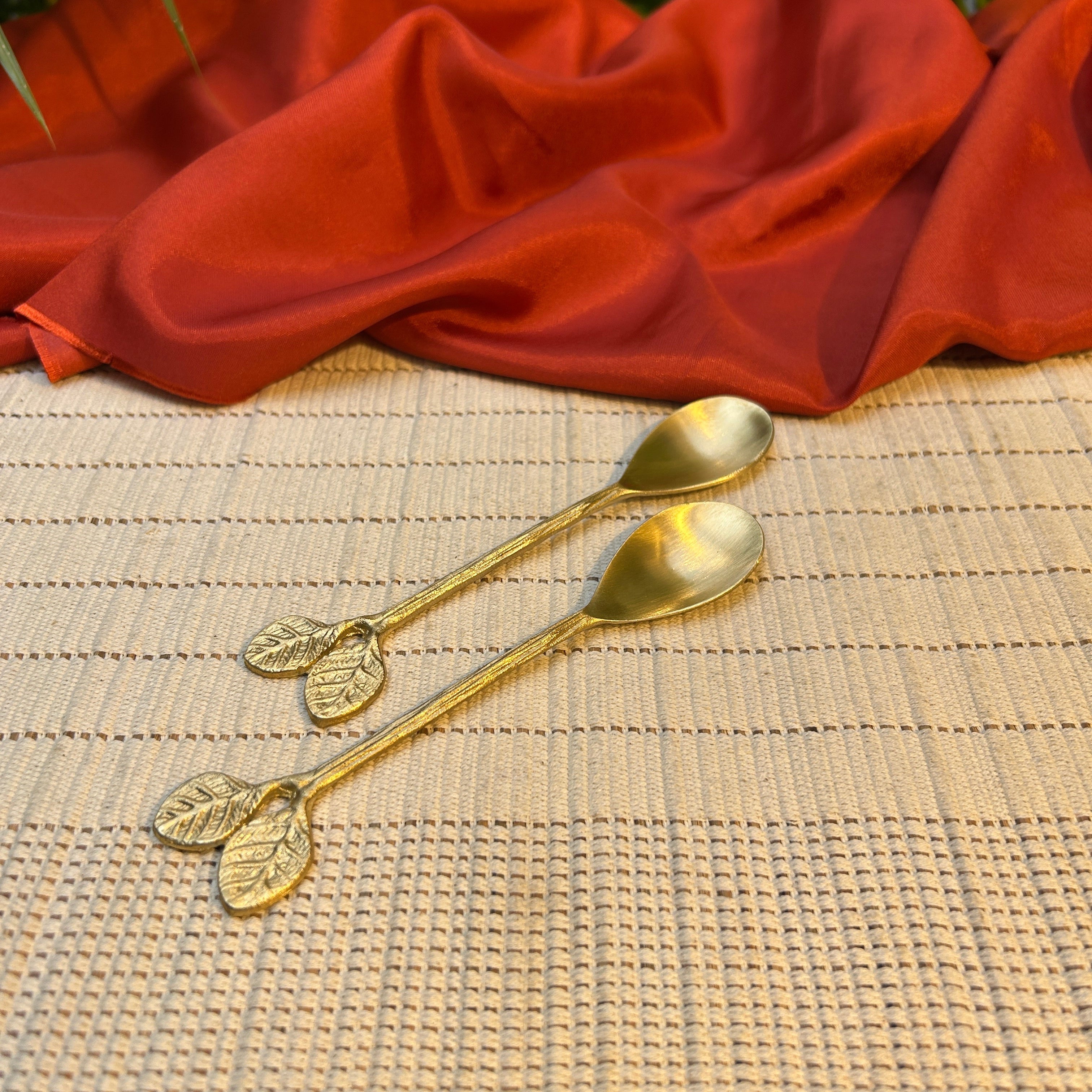 Ambi Rose Leaf Design Pure Brass Spoon | Handcrafted