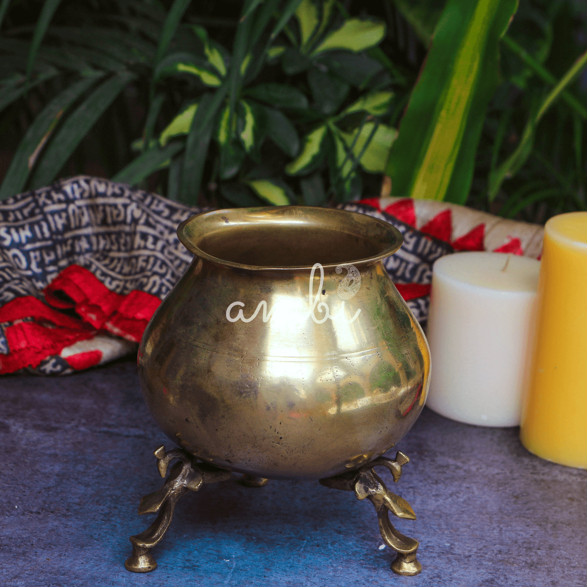 Handcrafted Elegant Vintage Brass Lota With Legs - Very Heavy Base