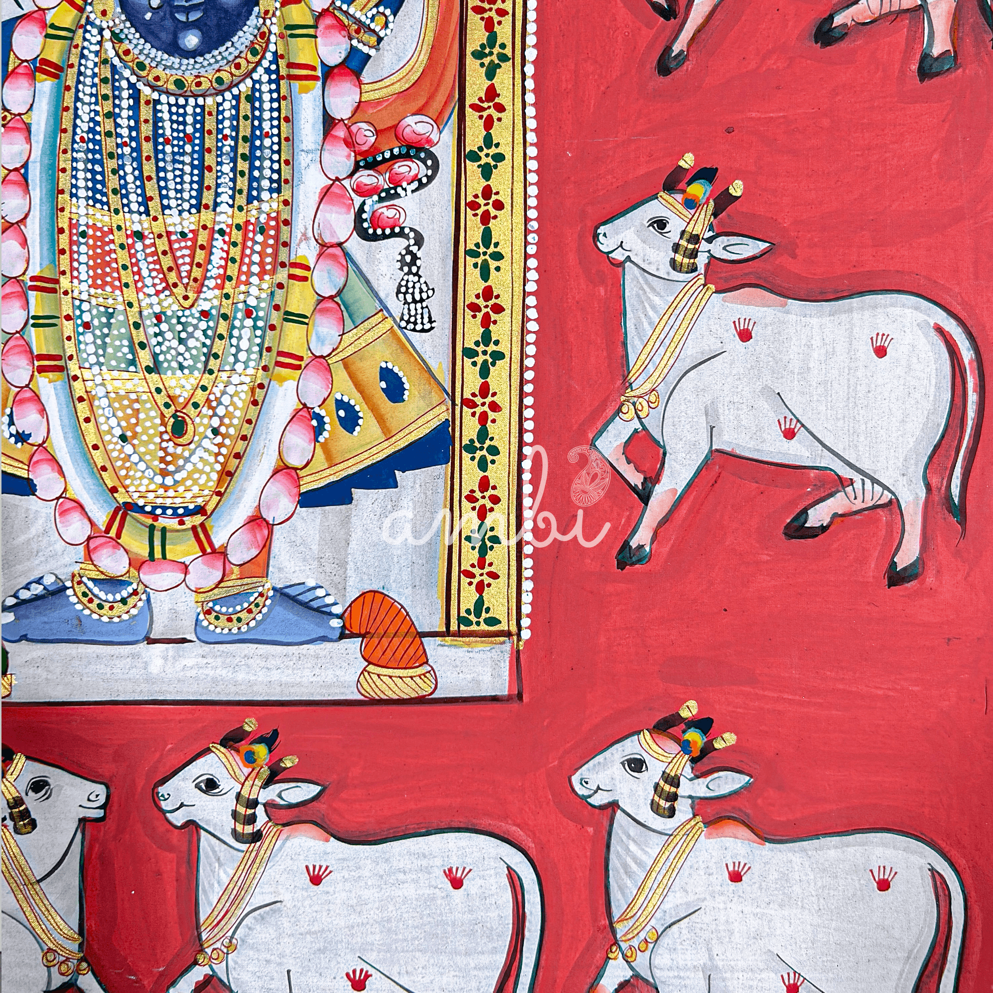 2026 - Pichwai Art - Handmade Shreenathji and Cows Painting