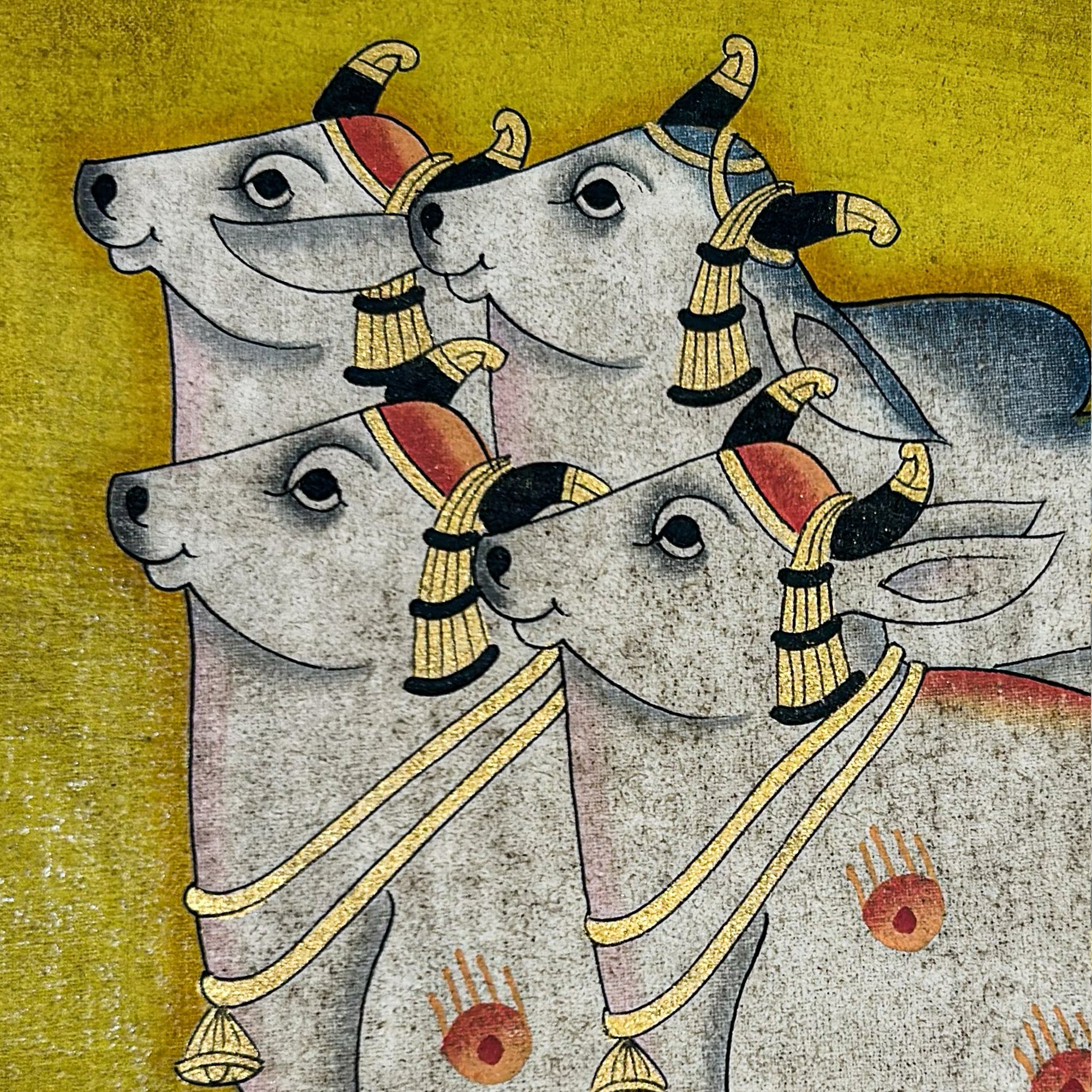 Handmade Pichwai Painting Celebrating Kamadhenu with Frame