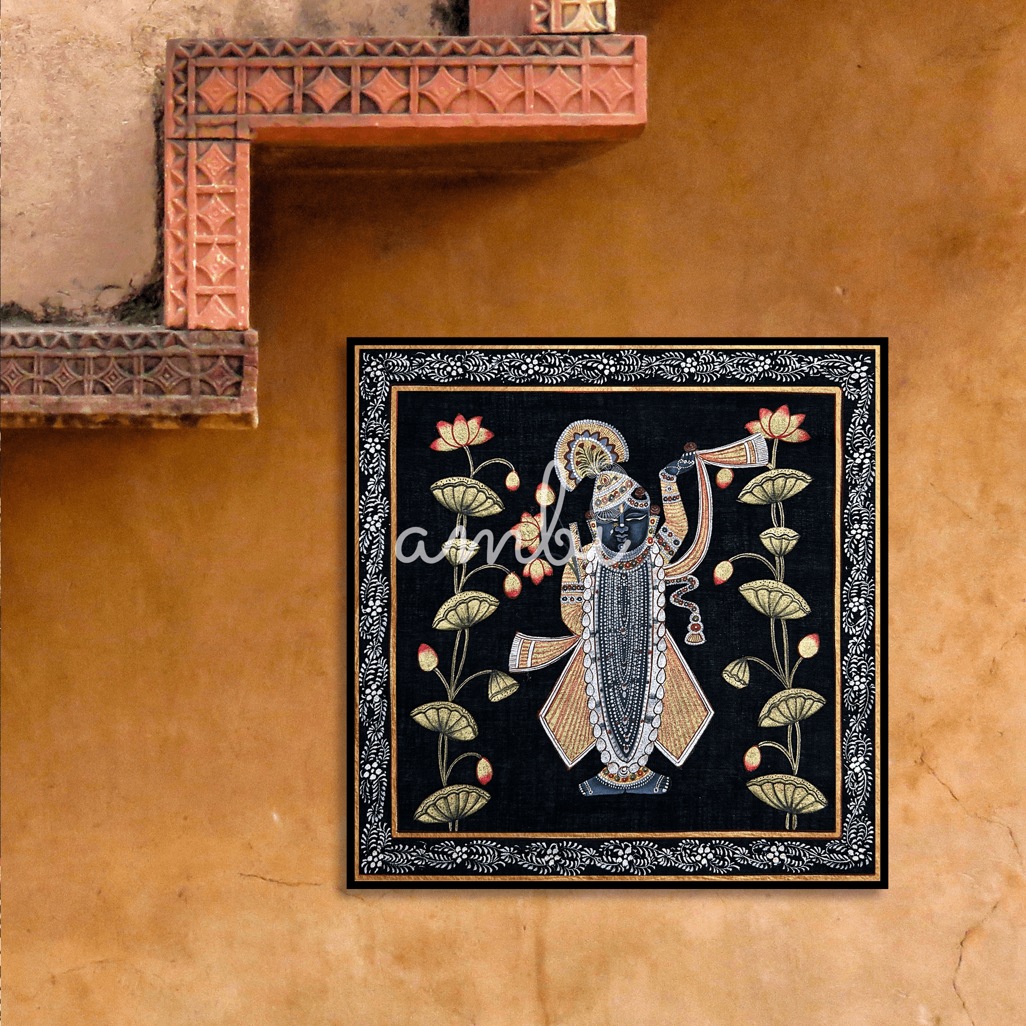 2026 - Pichwai Art - Handmade Shreenathji and Lotus Flowers Painting