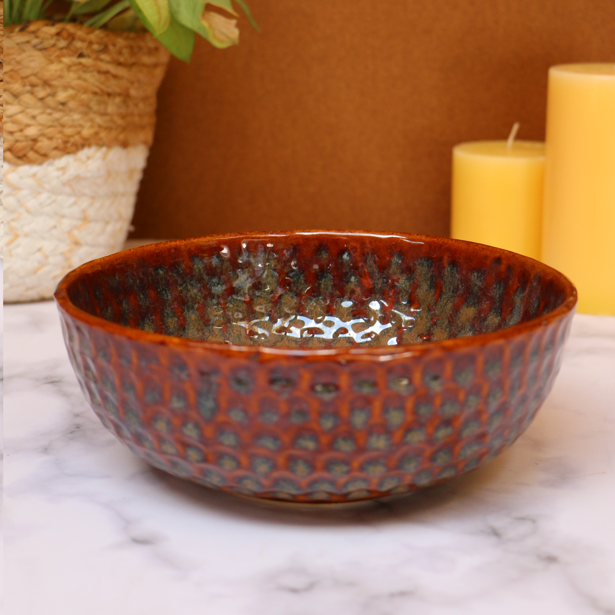 Ambi Handmade Ceramic Earthy Flat Salad Platter 8 inch