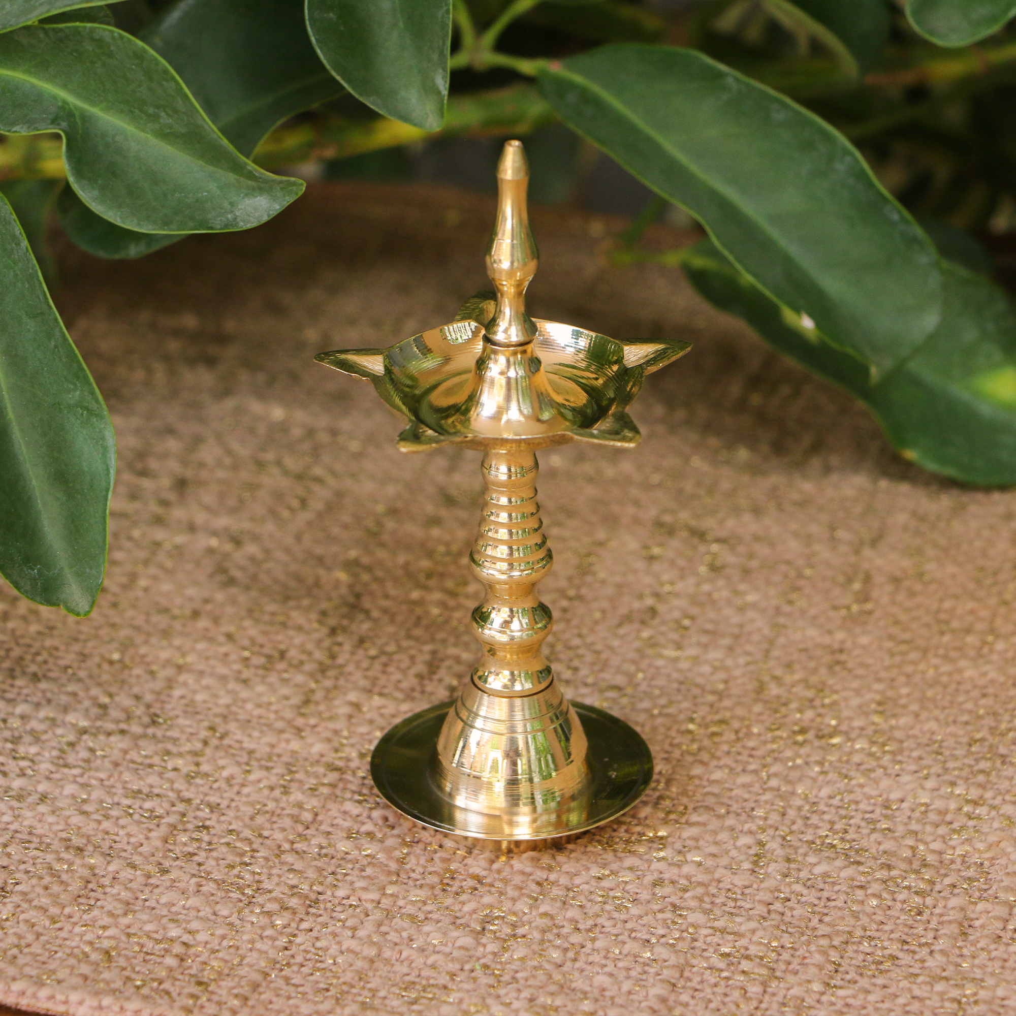 100% Pure Brass Kerala Pooja Deepam / Deepak - 5 Baati Medium