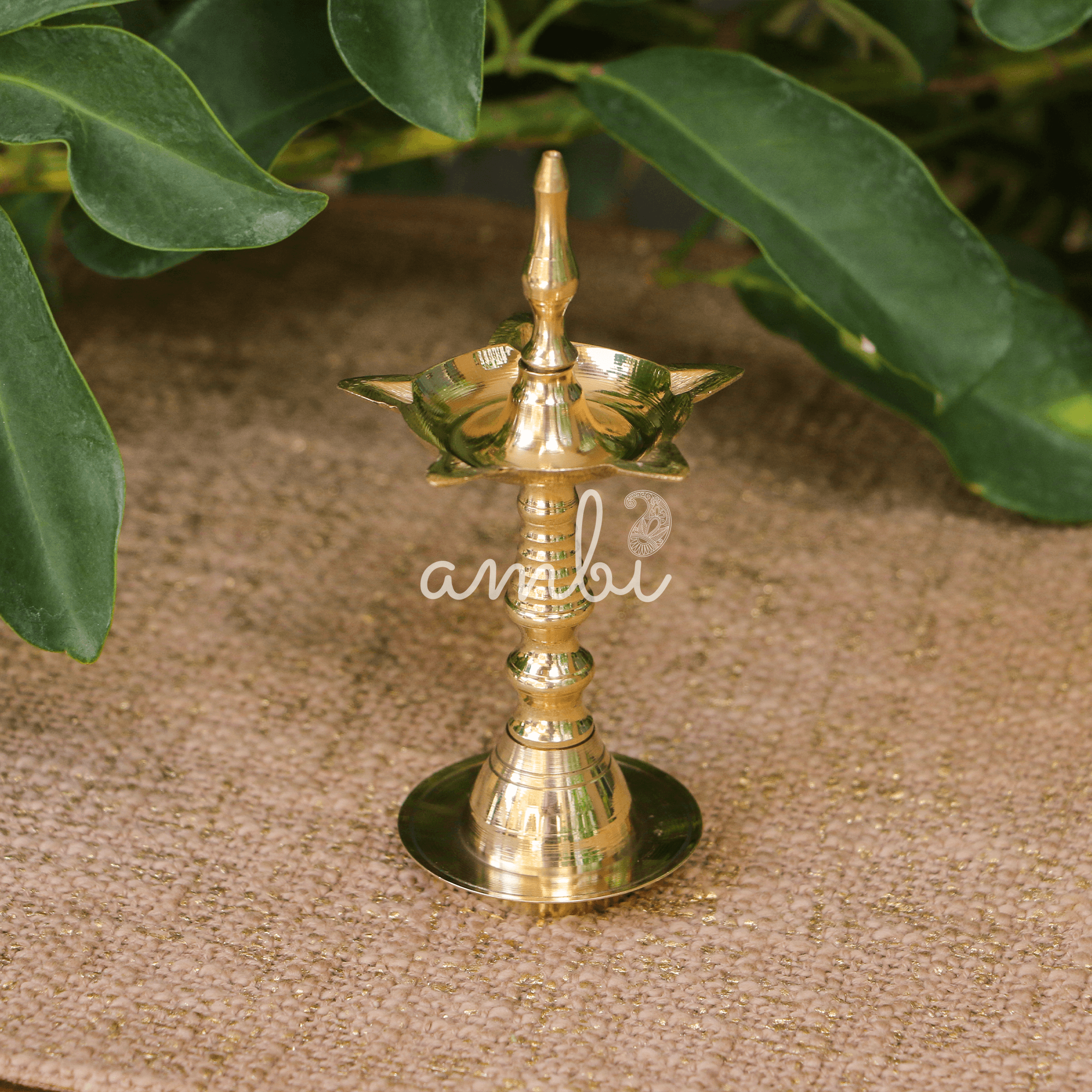 100% Pure Brass Kerala Pooja Deepam / Deepak - 5 Baati Medium