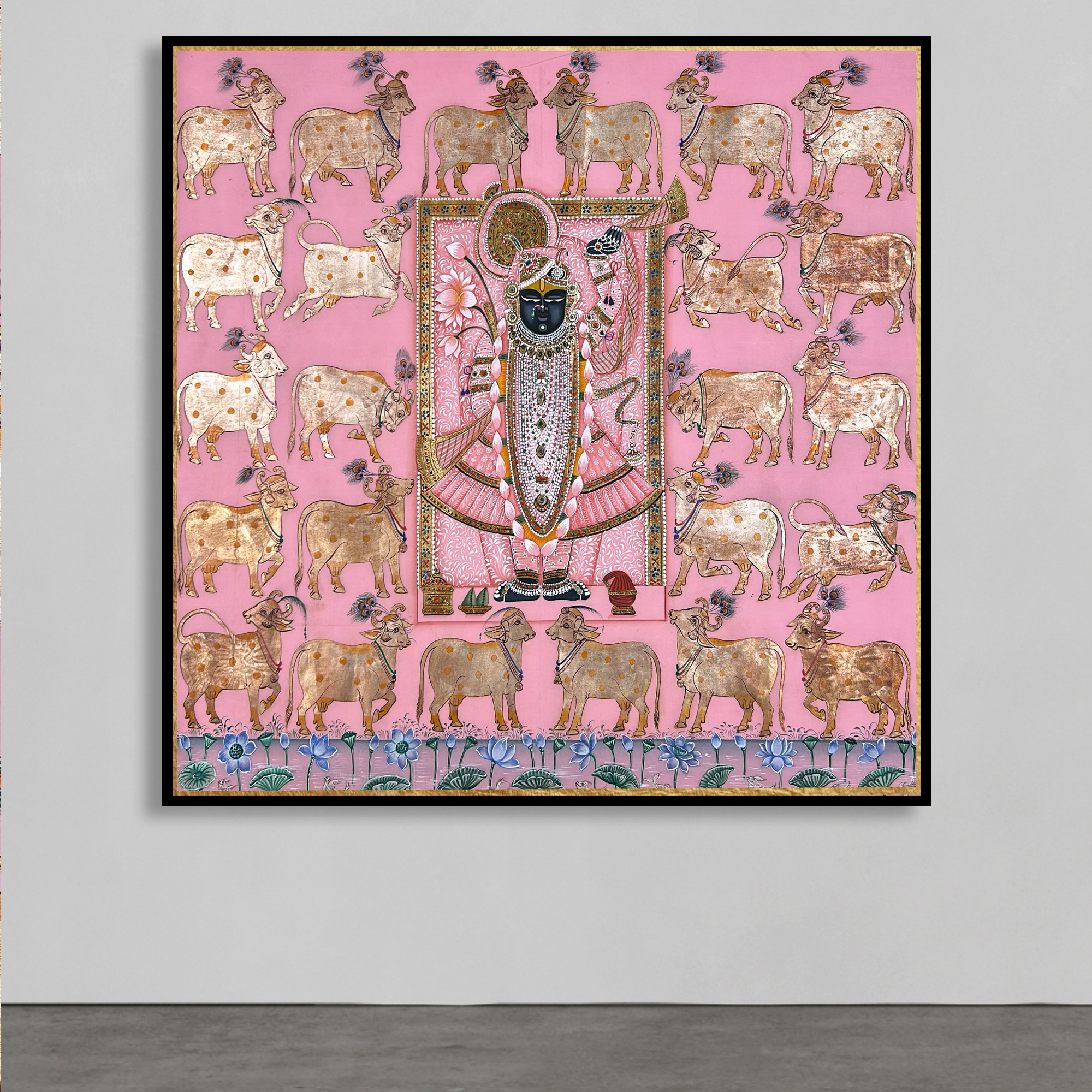 2026 - Handmade Pichwai Art - Shreenath Ji Silver Leaf Work Pink Painting