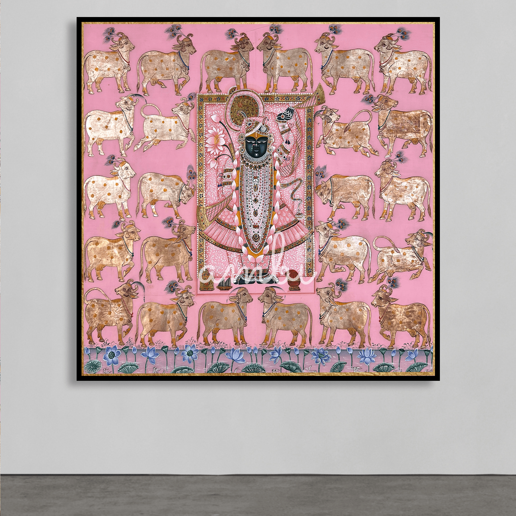 2026 - Handmade Pichwai Art - Shreenath Ji Silver Leaf Work Pink Painting