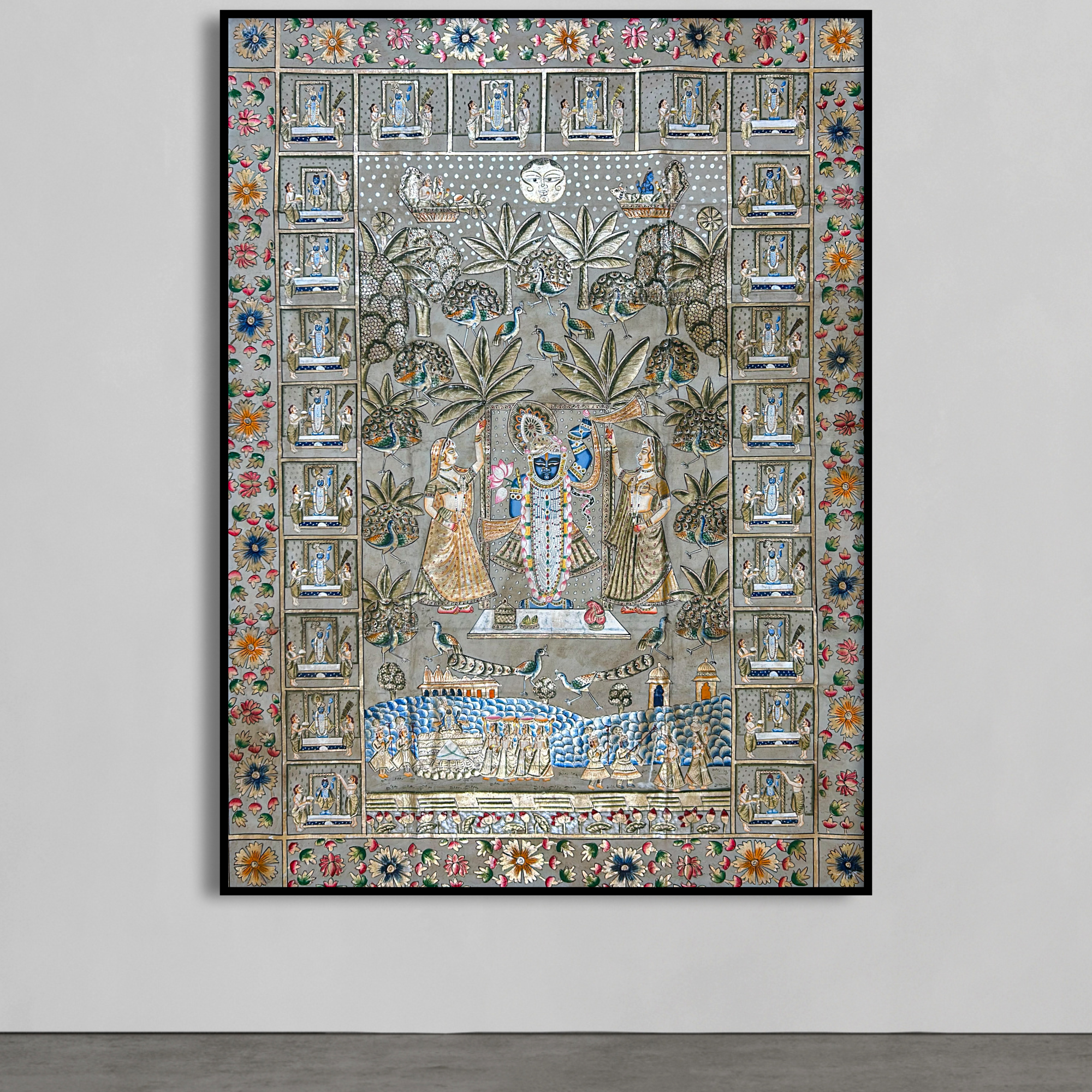 2025 - Handmade Pichwai Art - Shreenathji 24 Utsav large Painting with Silver and Gold Leaf