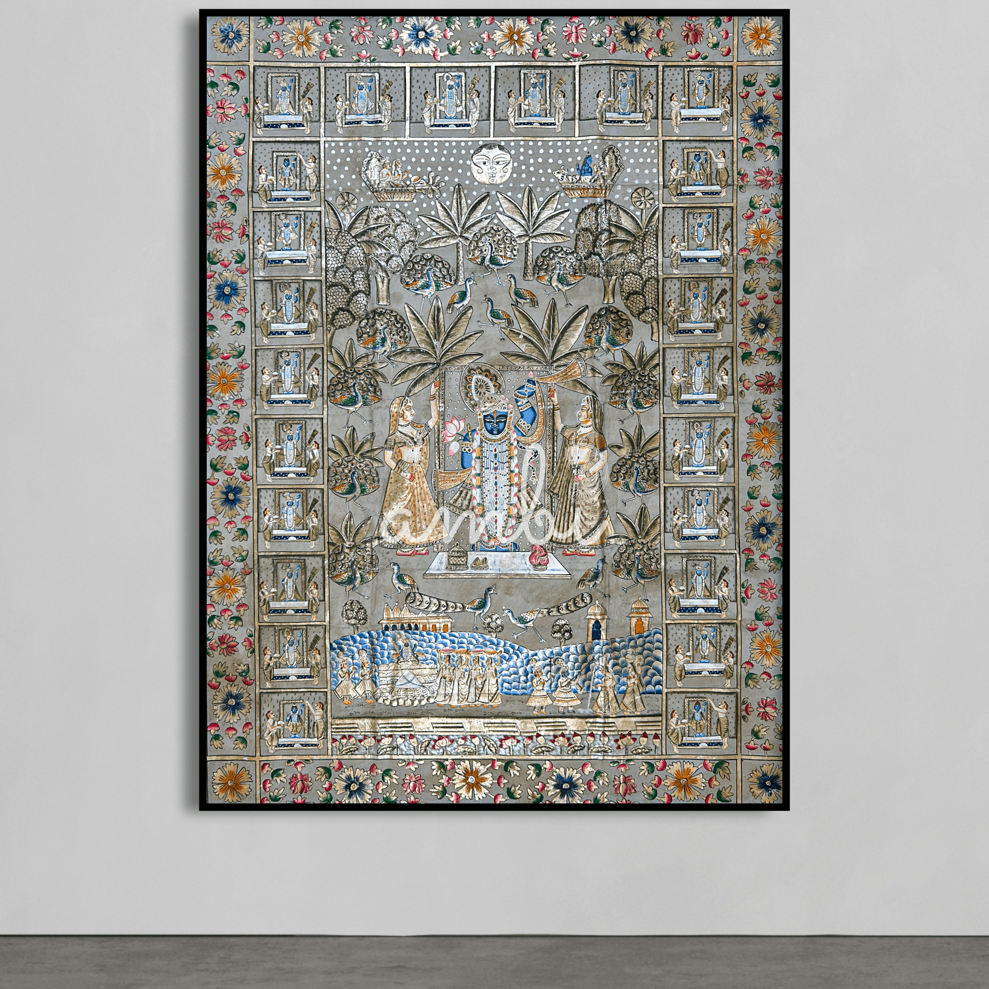 2026 - Handmade Pichwai Art - Shreenathji 24 Utsav large Painting with Silver and Gold Leaf