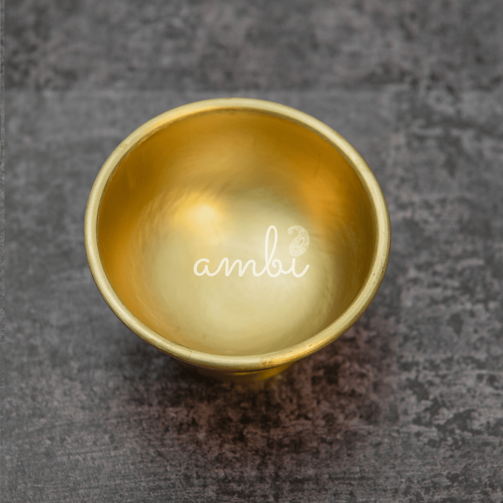 Double Punched Flower Brass Medium Sized Tea Strainer with Matte Finish and Resting Pot - Gold