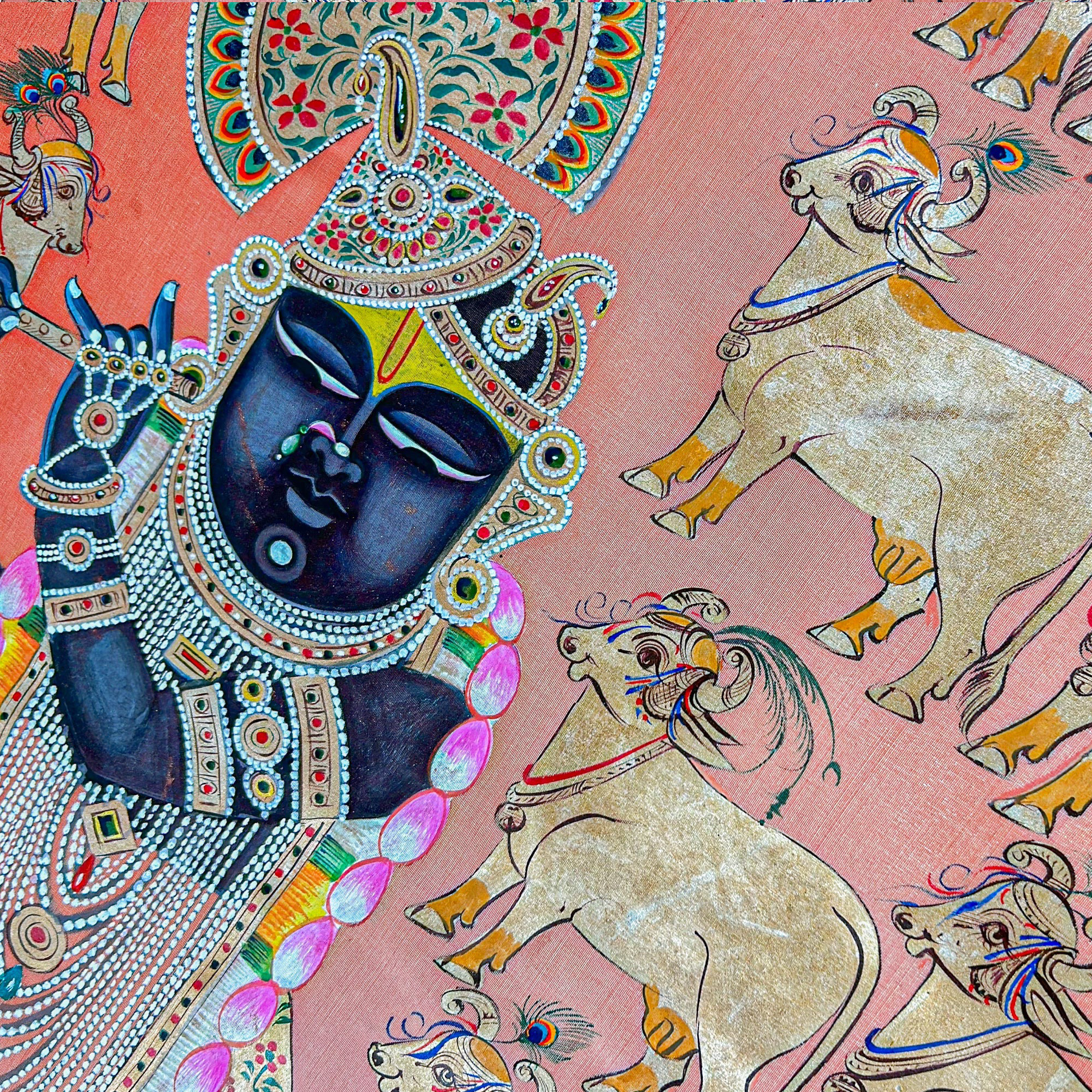 2025 - Handmade Pichwai Art - Shreenathji Silver Work Gopasthmi Painting