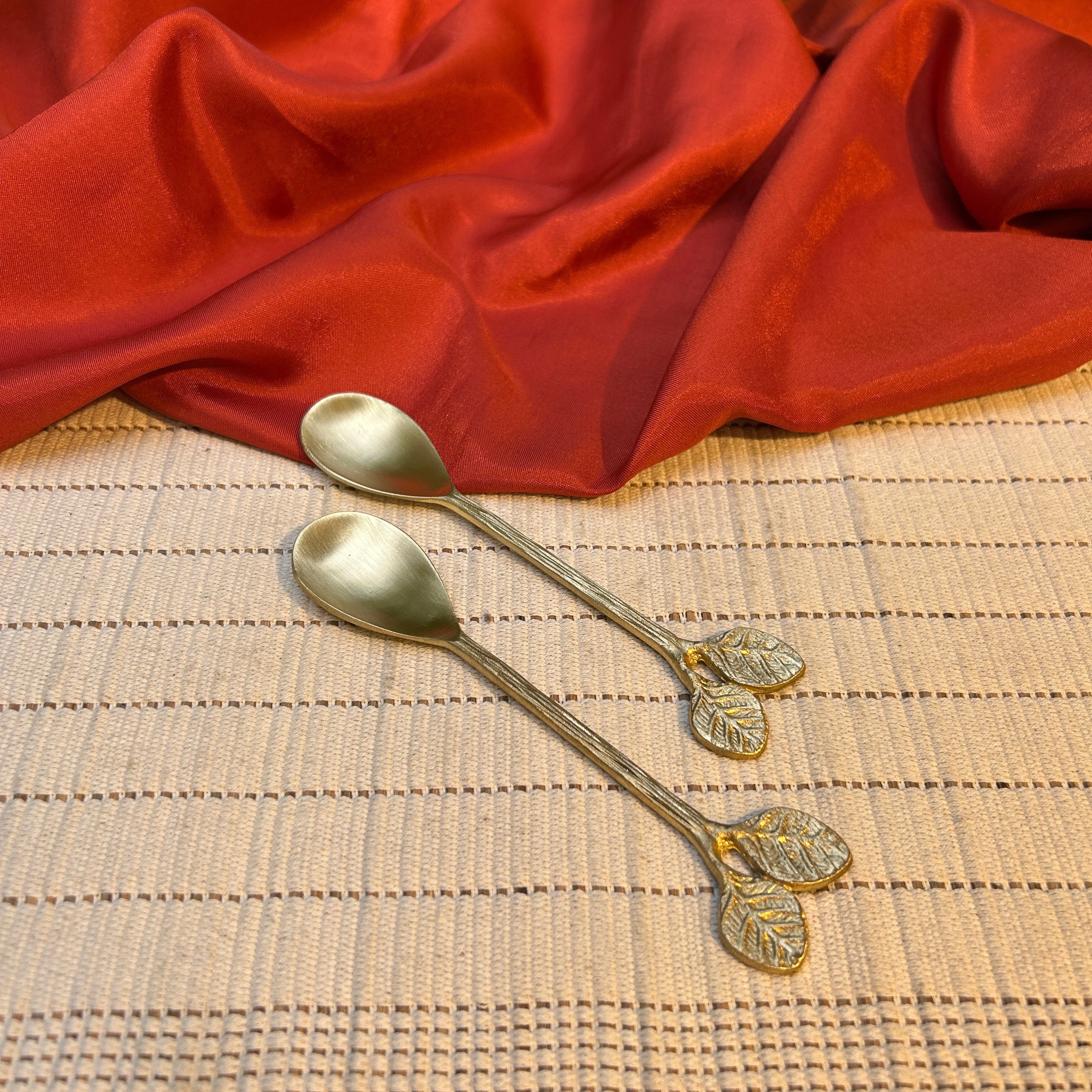 Ambi Rose Leaf Design Pure Brass Spoon | Handcrafted