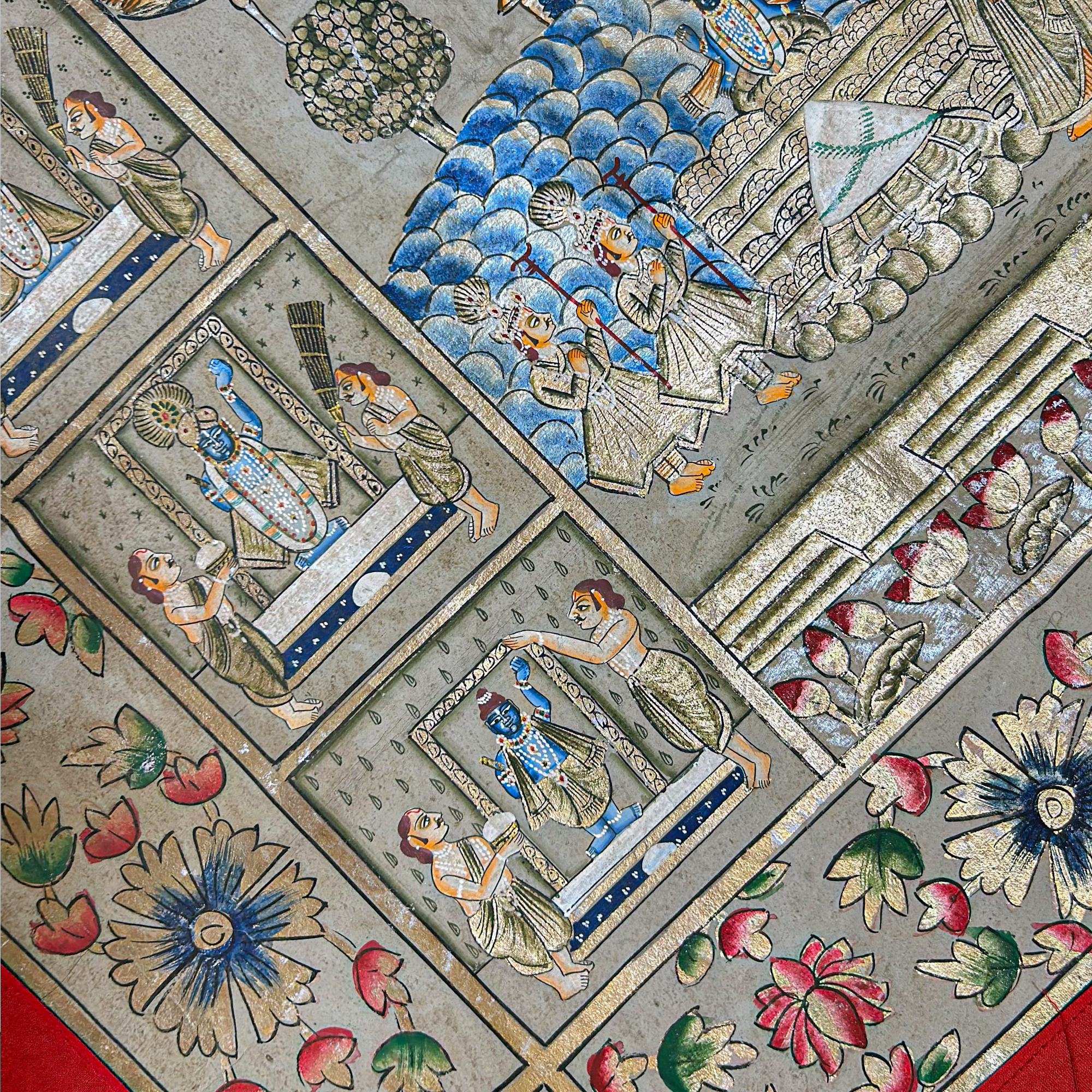 2025 - Handmade Pichwai Art - Shreenathji 24 Utsav large Painting with Silver and Gold Leaf