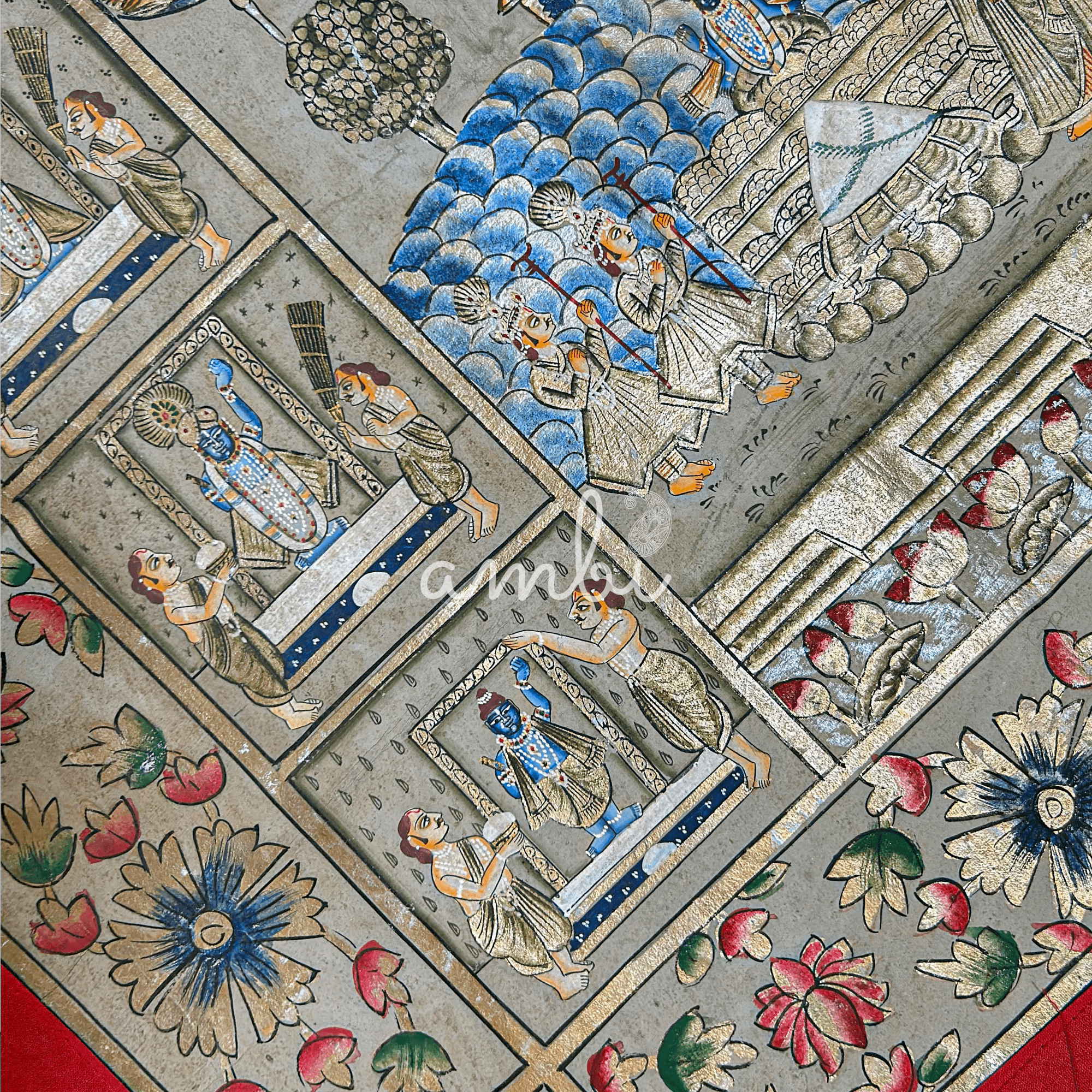 2026 - Handmade Pichwai Art - Shreenathji 24 Utsav large Painting with Silver and Gold Leaf