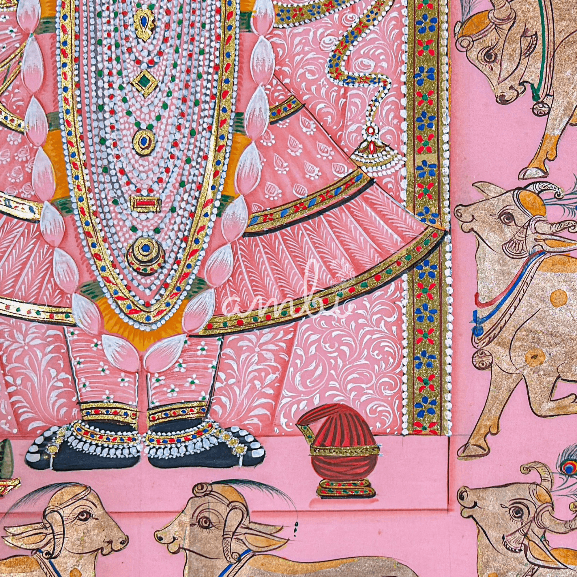 2026 - Handmade Pichwai Art - Shreenath Ji Silver Leaf Work Pink Painting